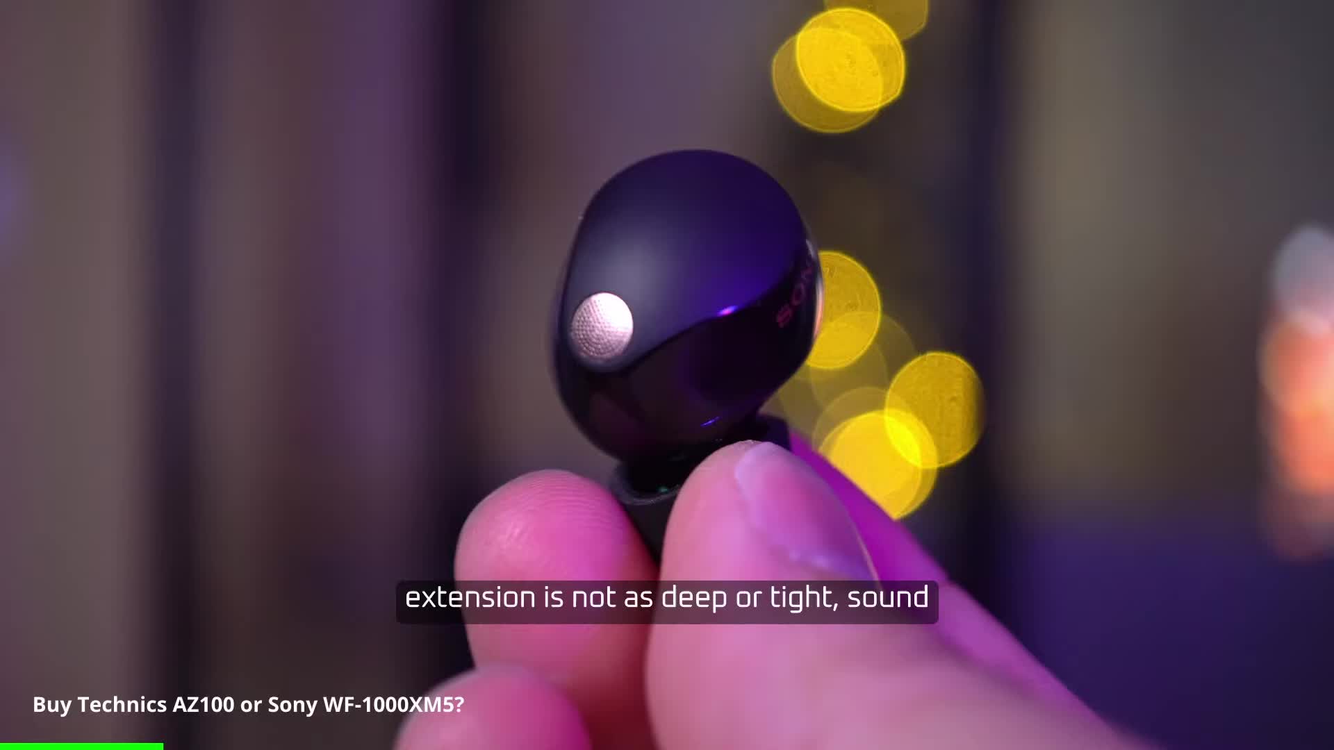 Close-up shot highlighting the difference in vocal clarity between the two earbuds.