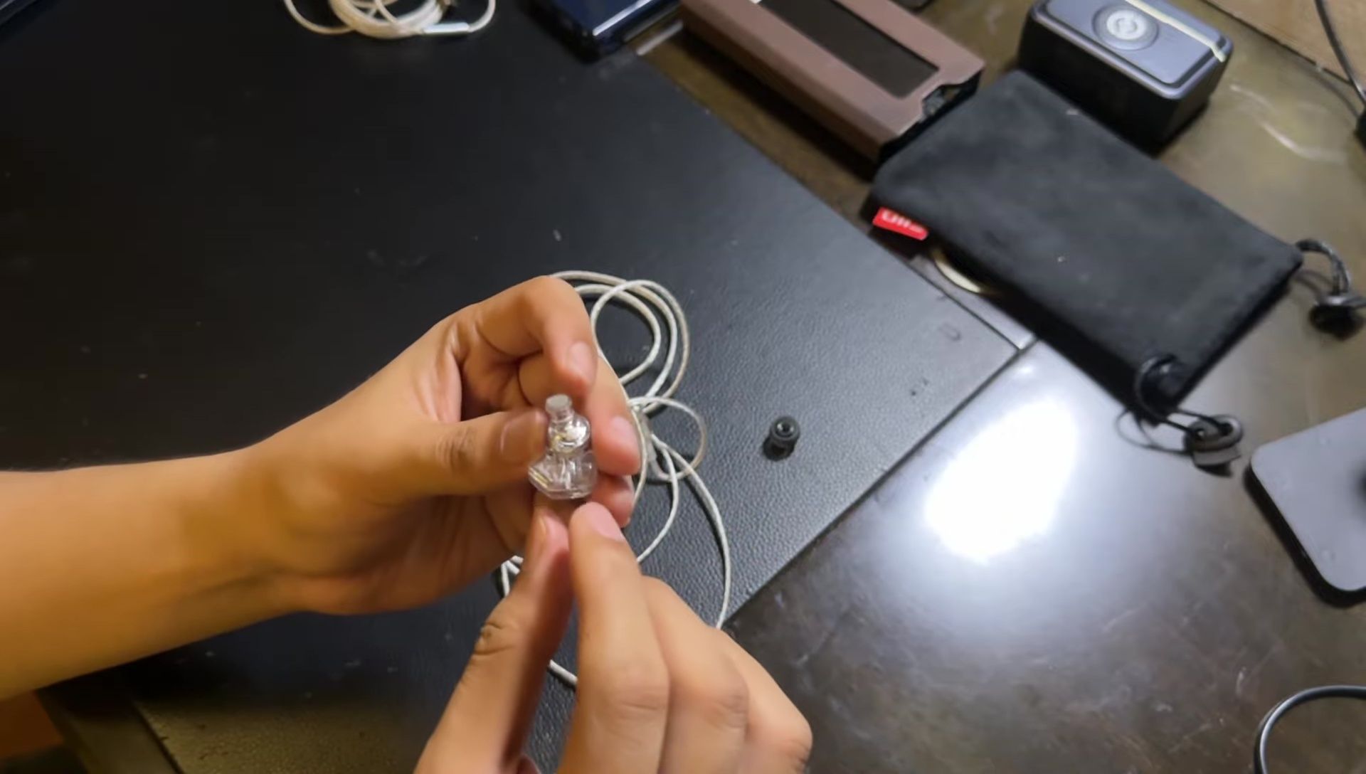 The thin nozzle of the earbud
