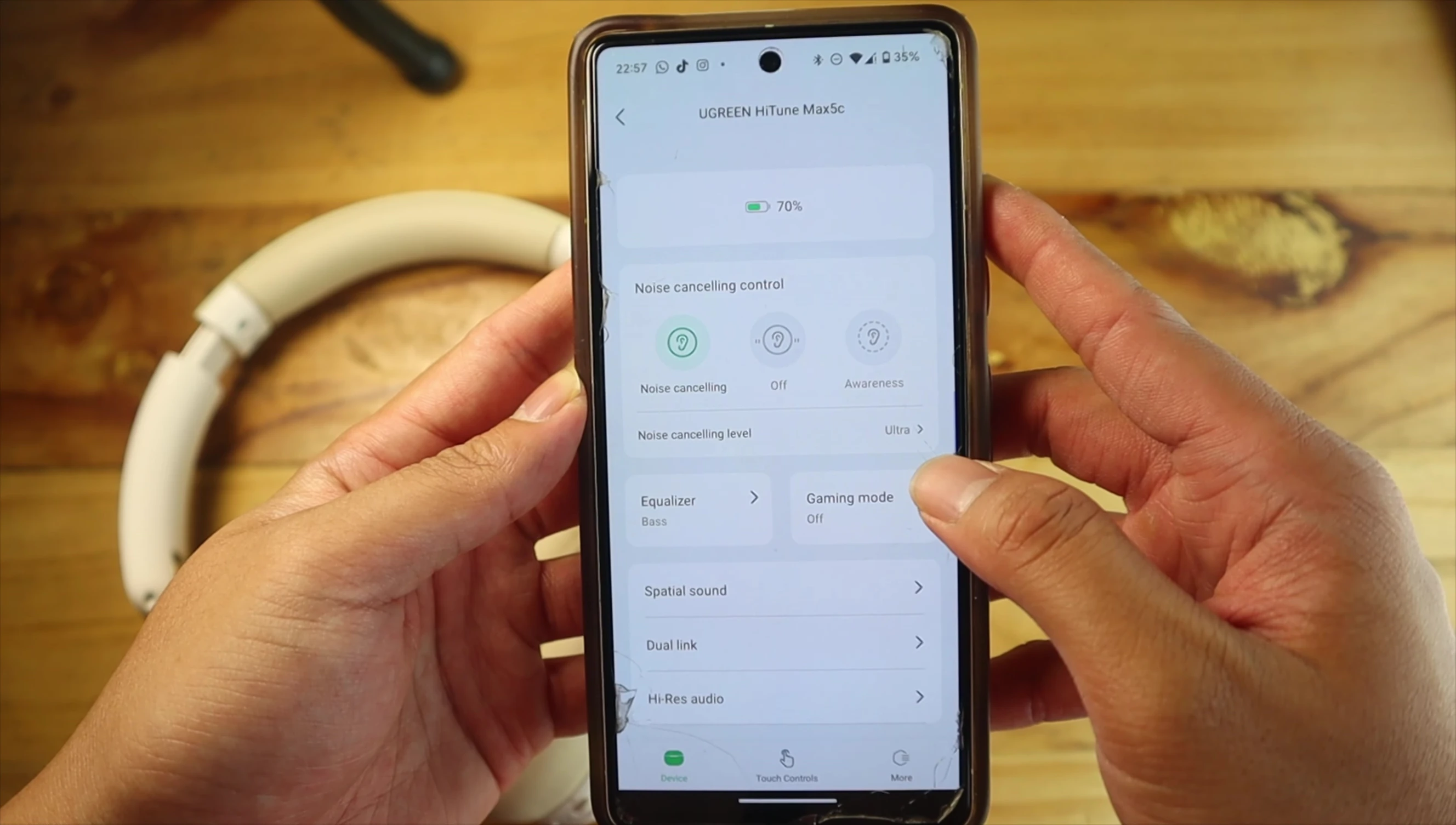 Screenshot showing the customizable ANC button functions in the UGREEN app