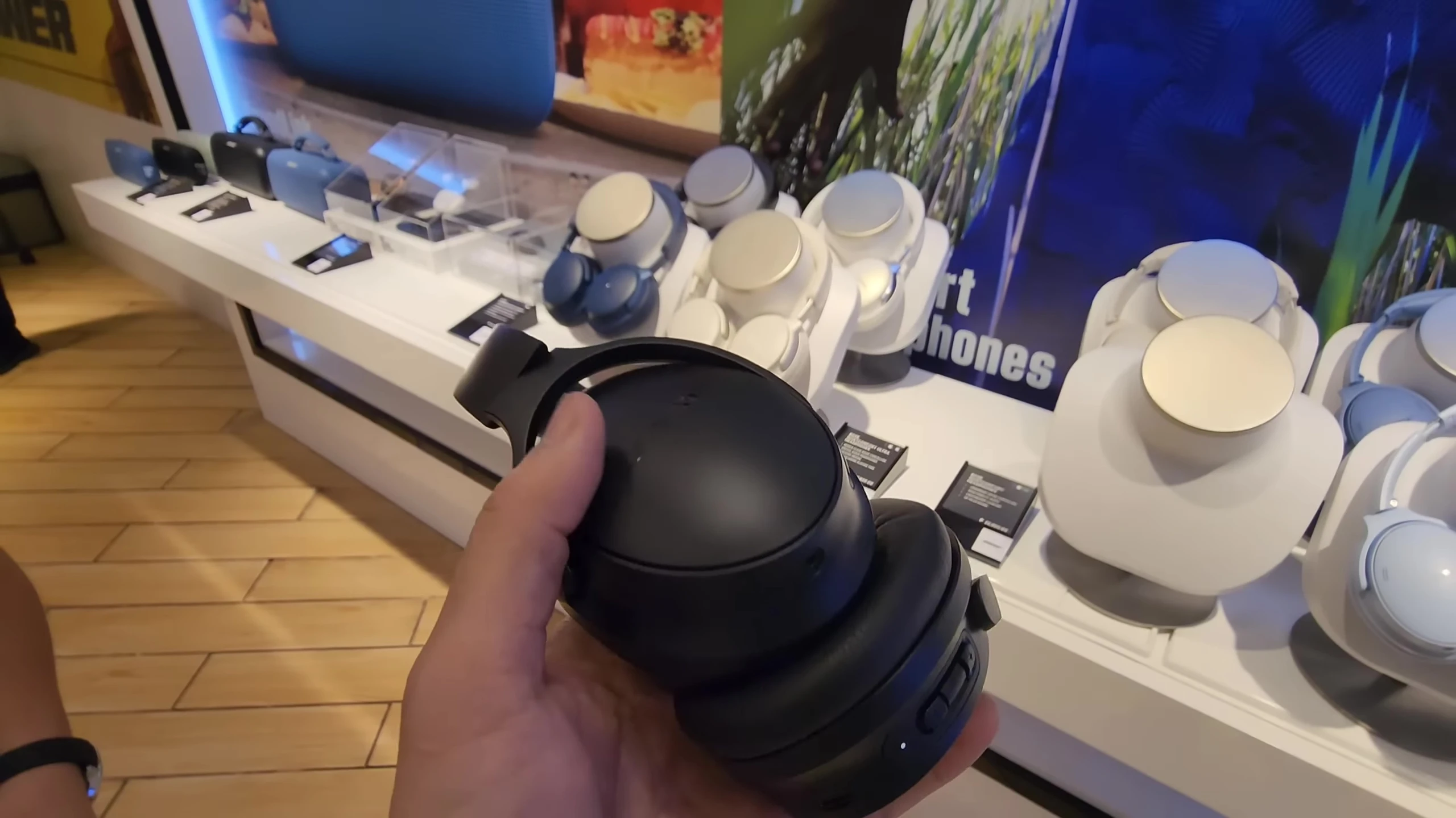 Headphones inside their included hard case