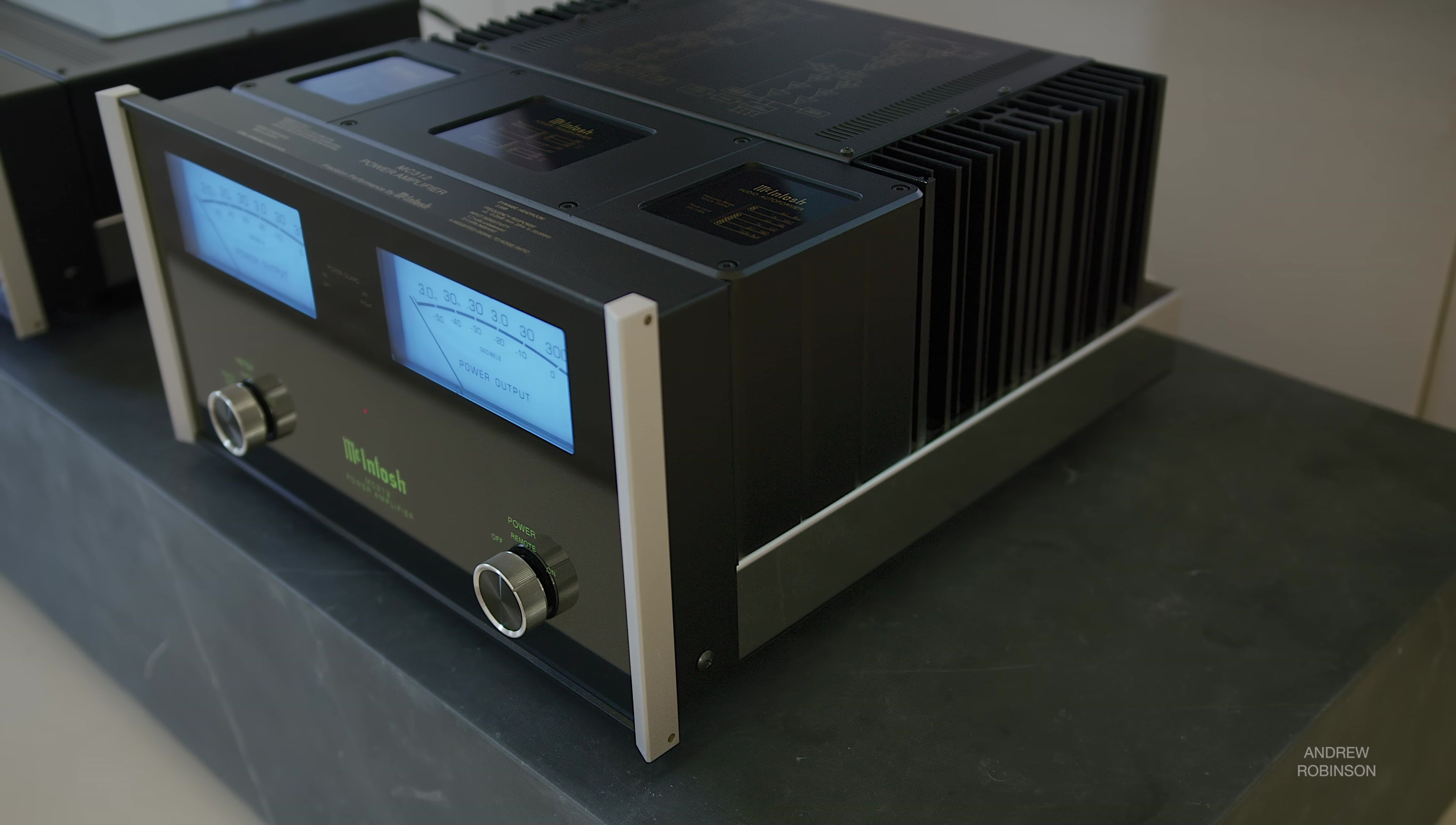 Image showing the Macintosh MC312 amplifier connected to the speakers.