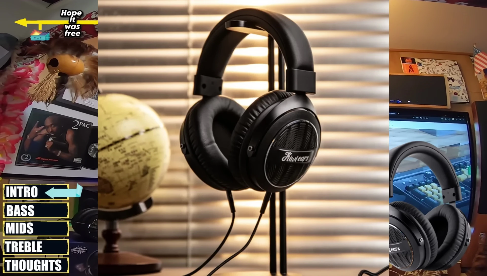 The presenter holds the ELLIPSE headphones, showcasing their design
