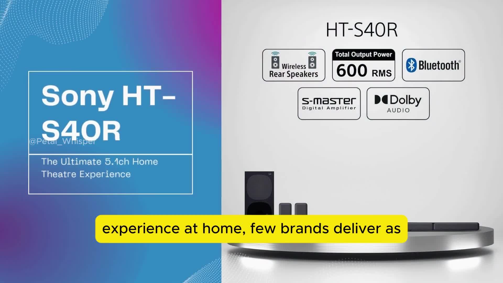The Sony HT-S40R soundbar and subwoofer shown together.