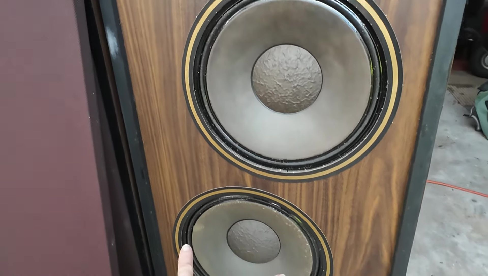 View of the speaker drivers and components.