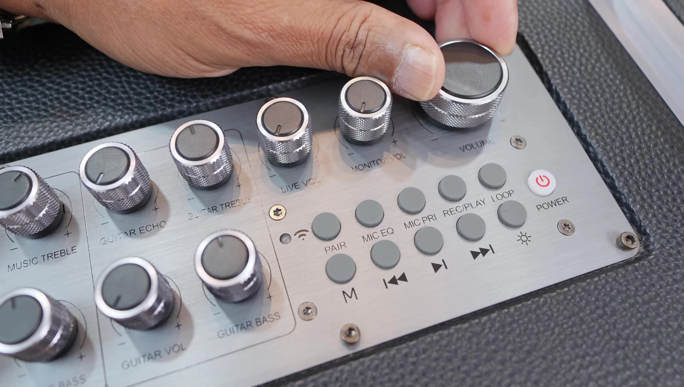 Close up of the control knobs and buttons