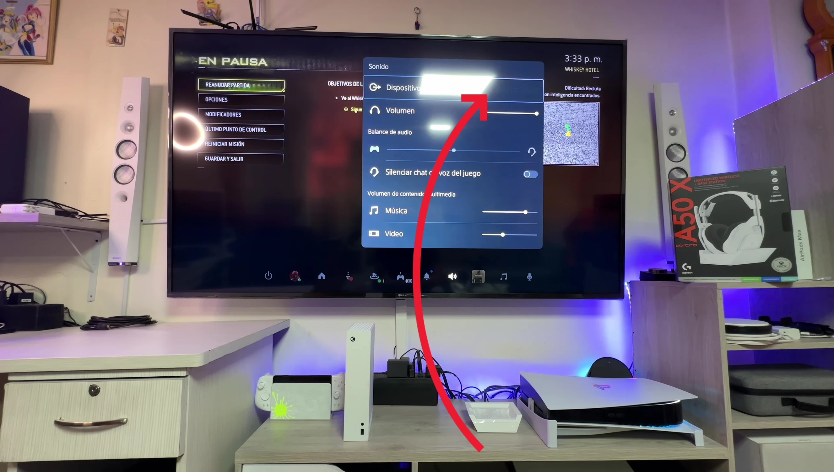 PS5 displaying ASTRO A50x connection