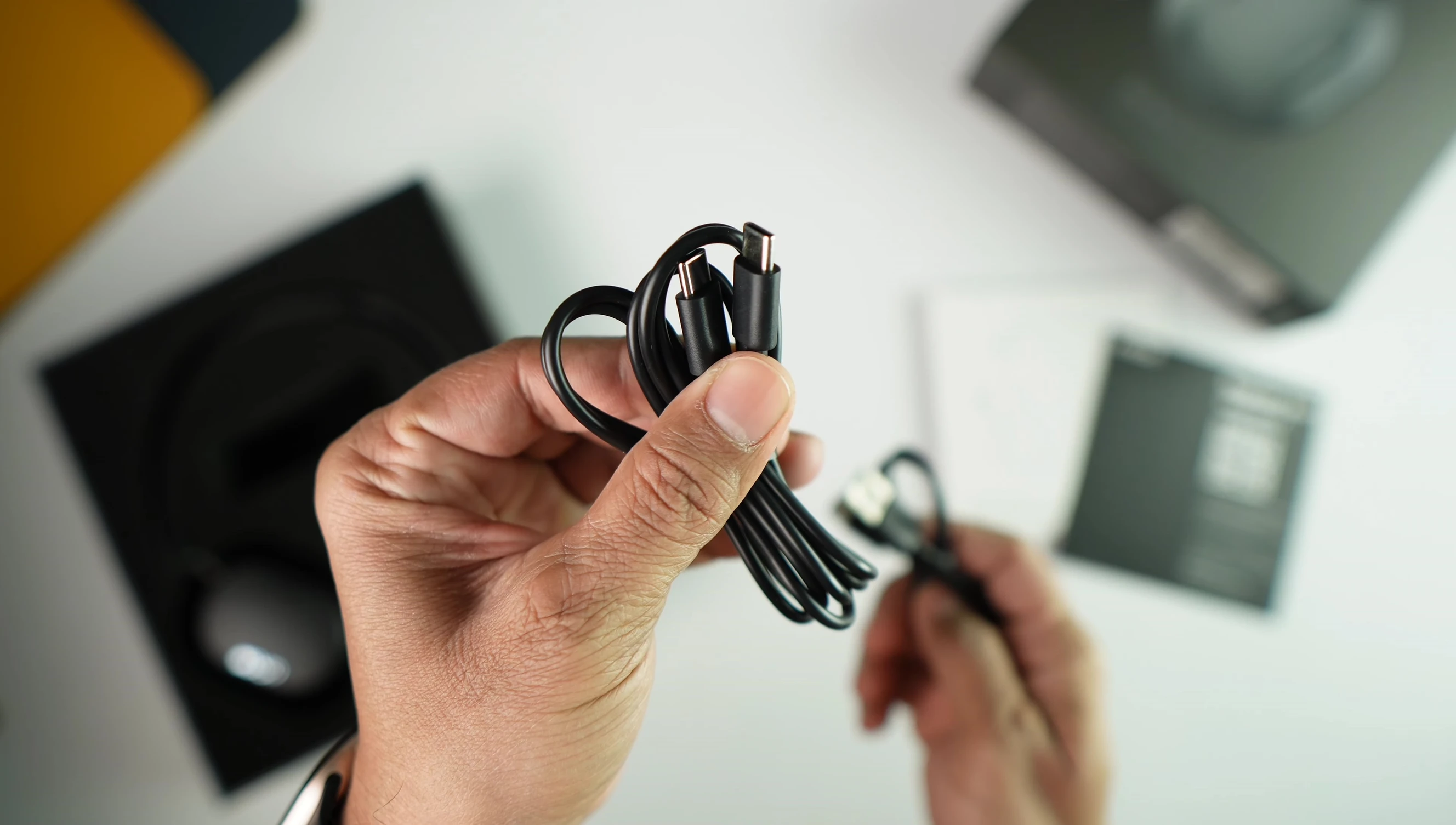 The two cables included with the headphones