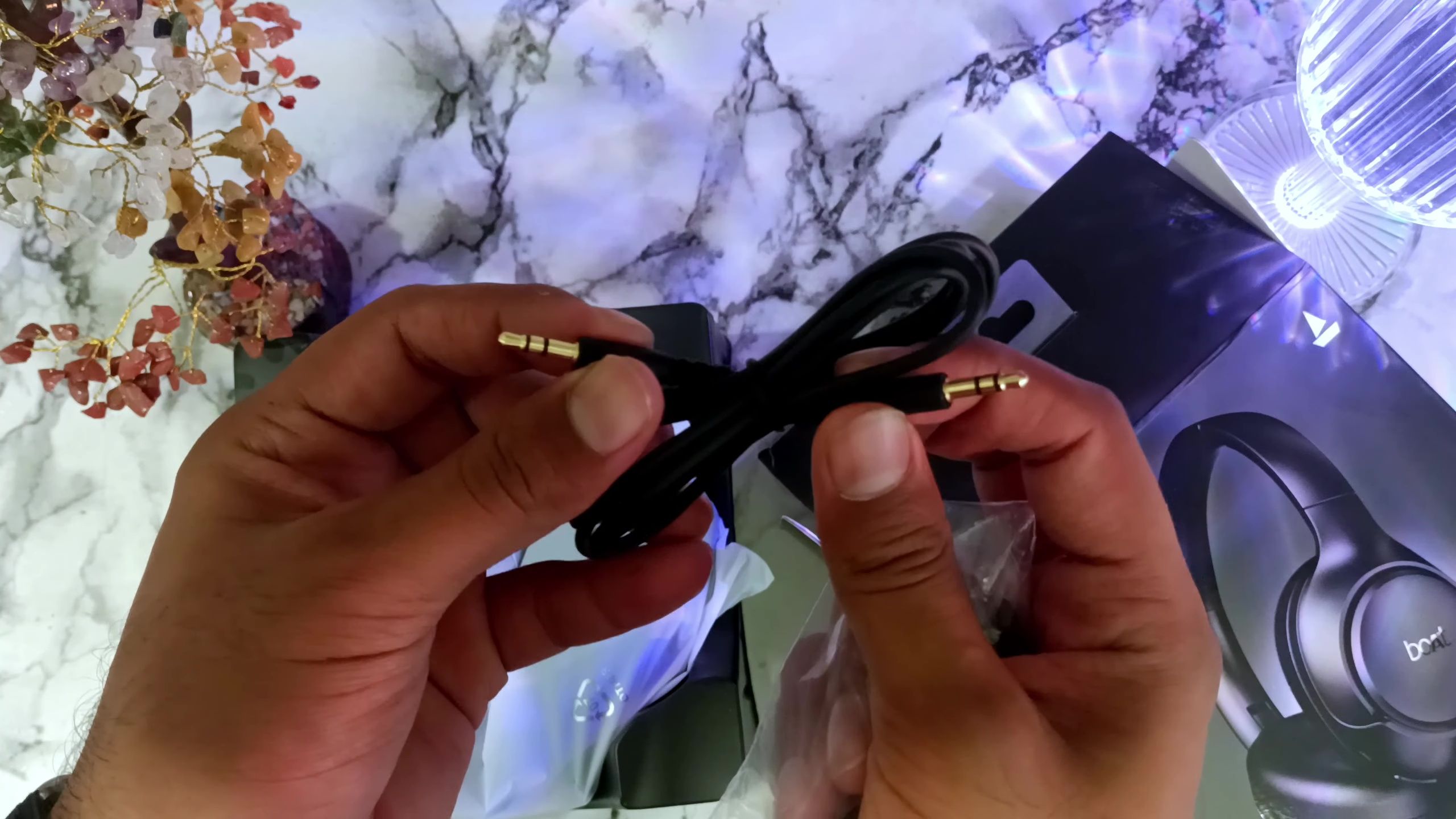Close-up of the included AUX cable.
