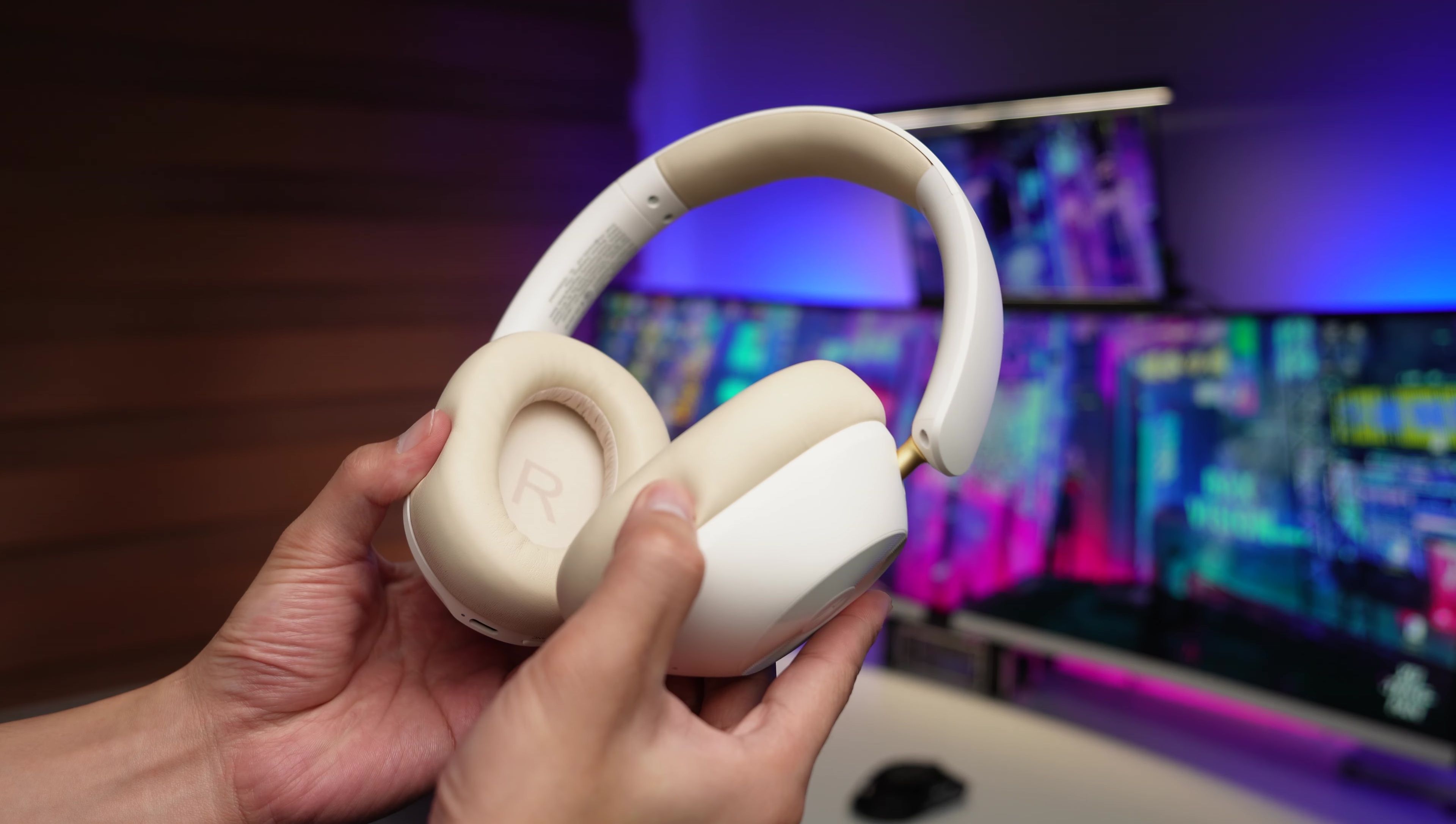 Close-up of the headphones showing their design and color