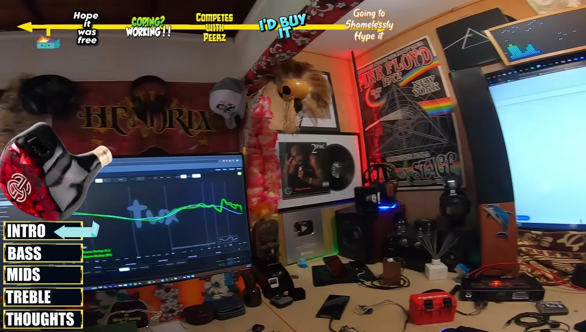 Frequency response graph displayed on screen