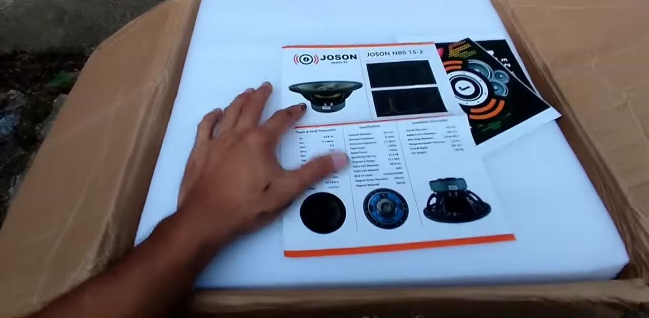 Close-up of the speaker's specification sheet