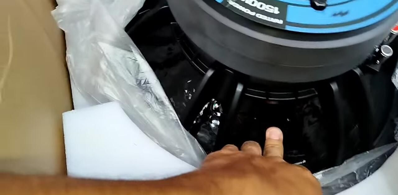 Close-up shot highlighting the speaker's thick materials