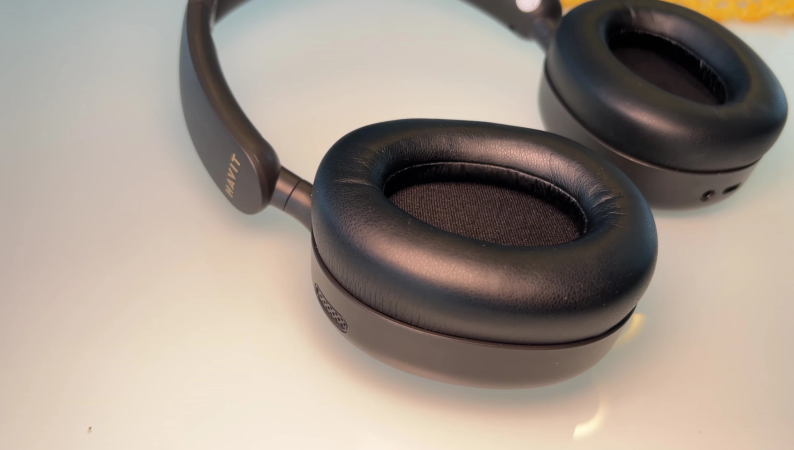 Close-up on the earcups showcasing their softness and material.