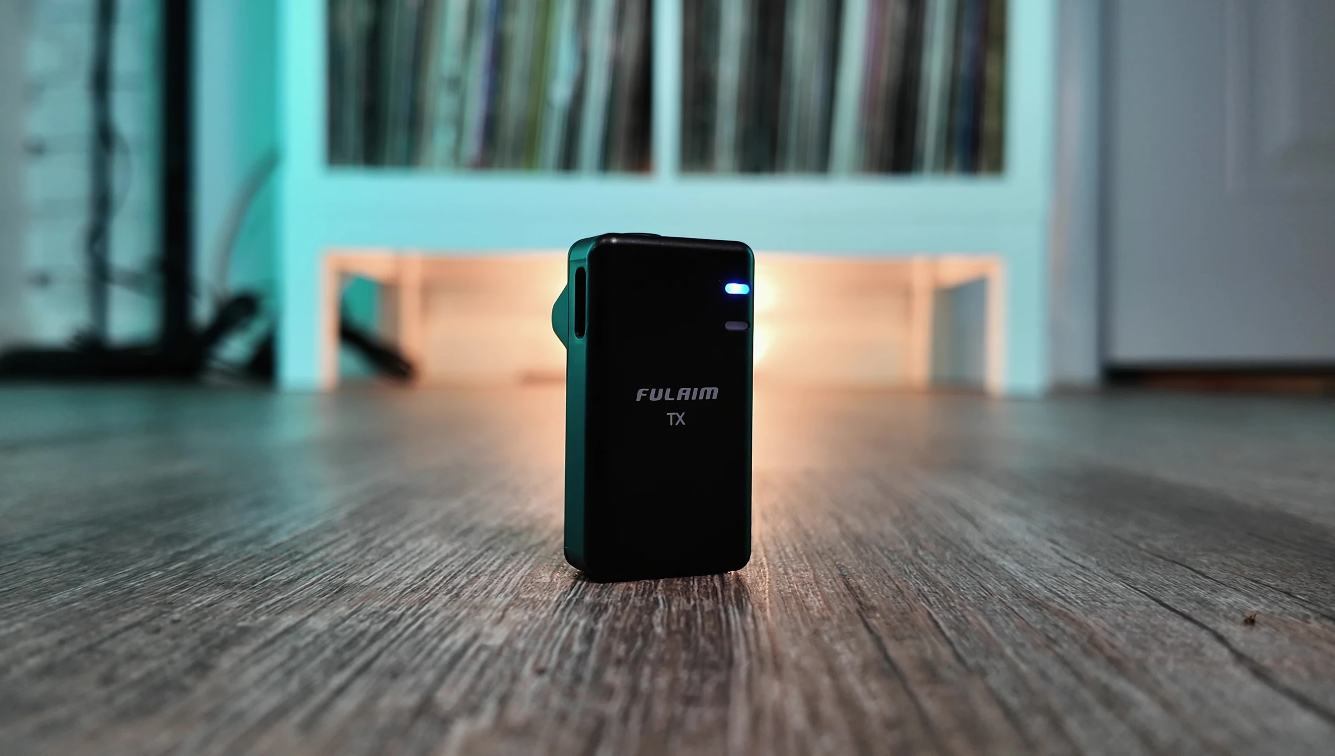 Close-up of the charging case.