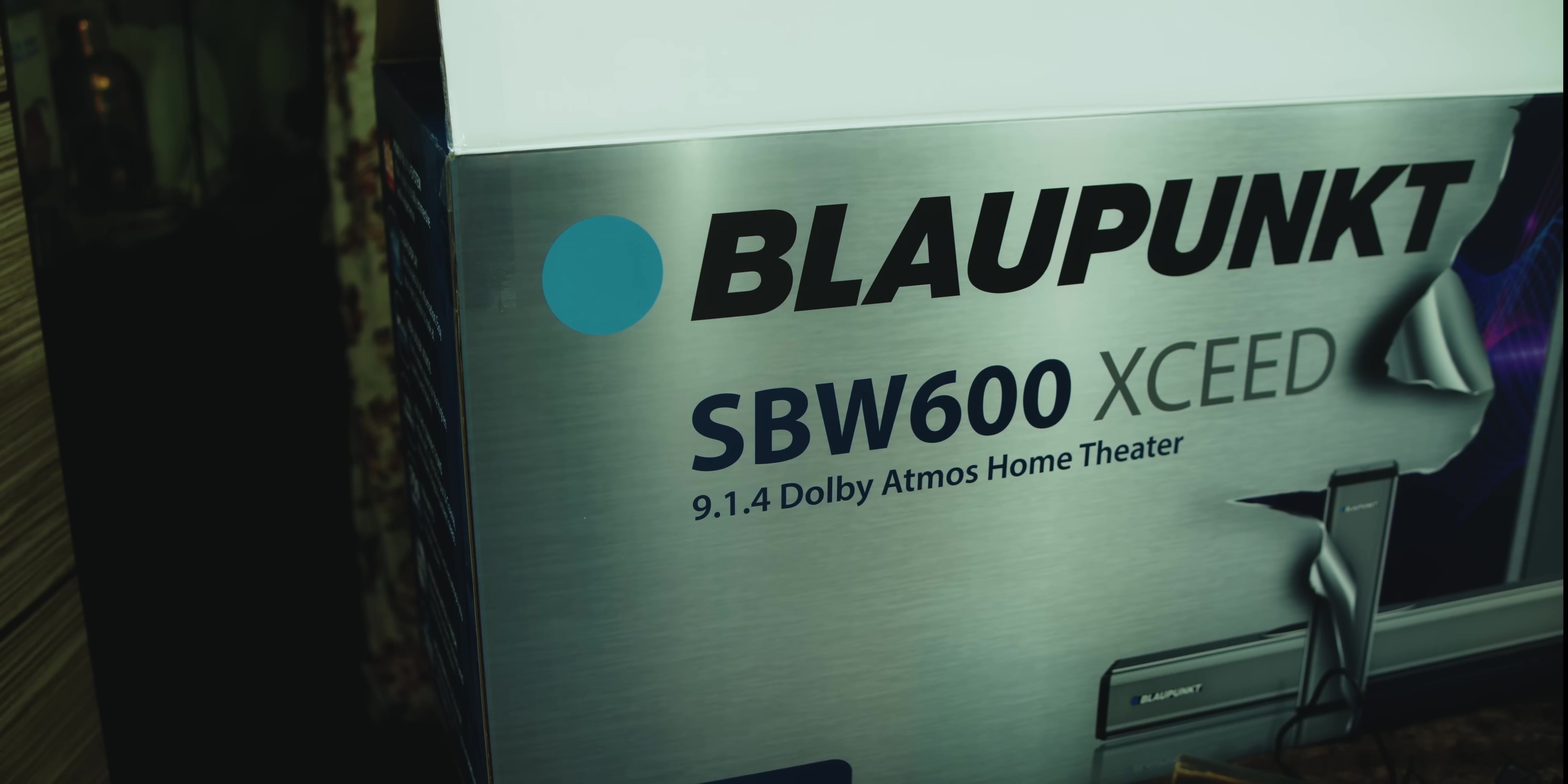 The soundbar showcasing its top-firing speakers.