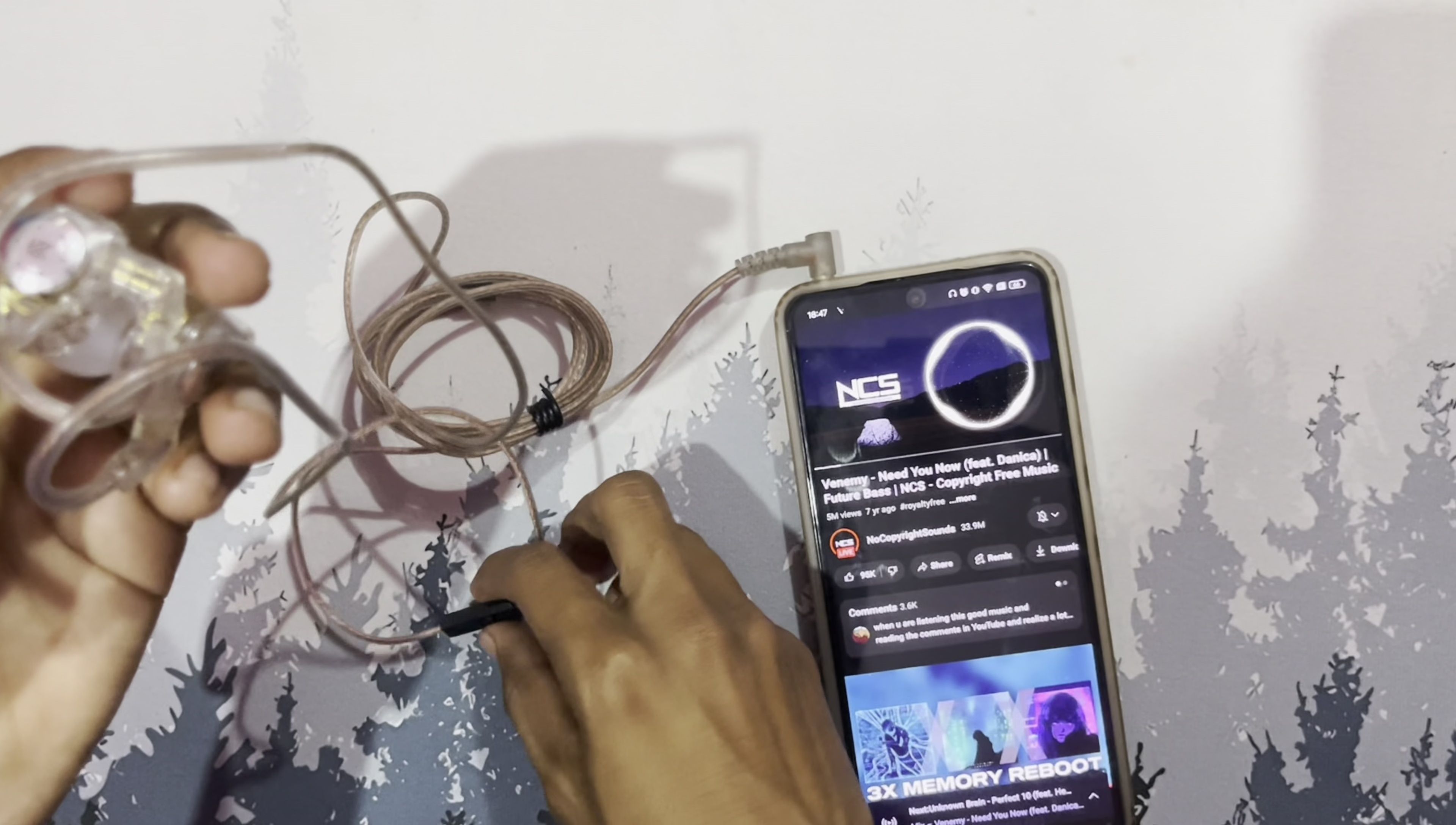 The earphones being tested