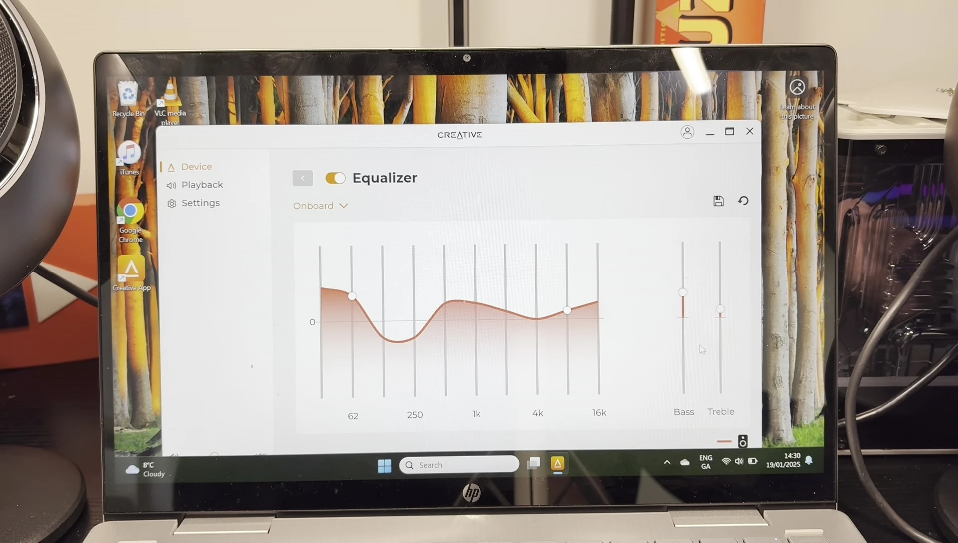 Screenshot showing the equalizer settings within the app.