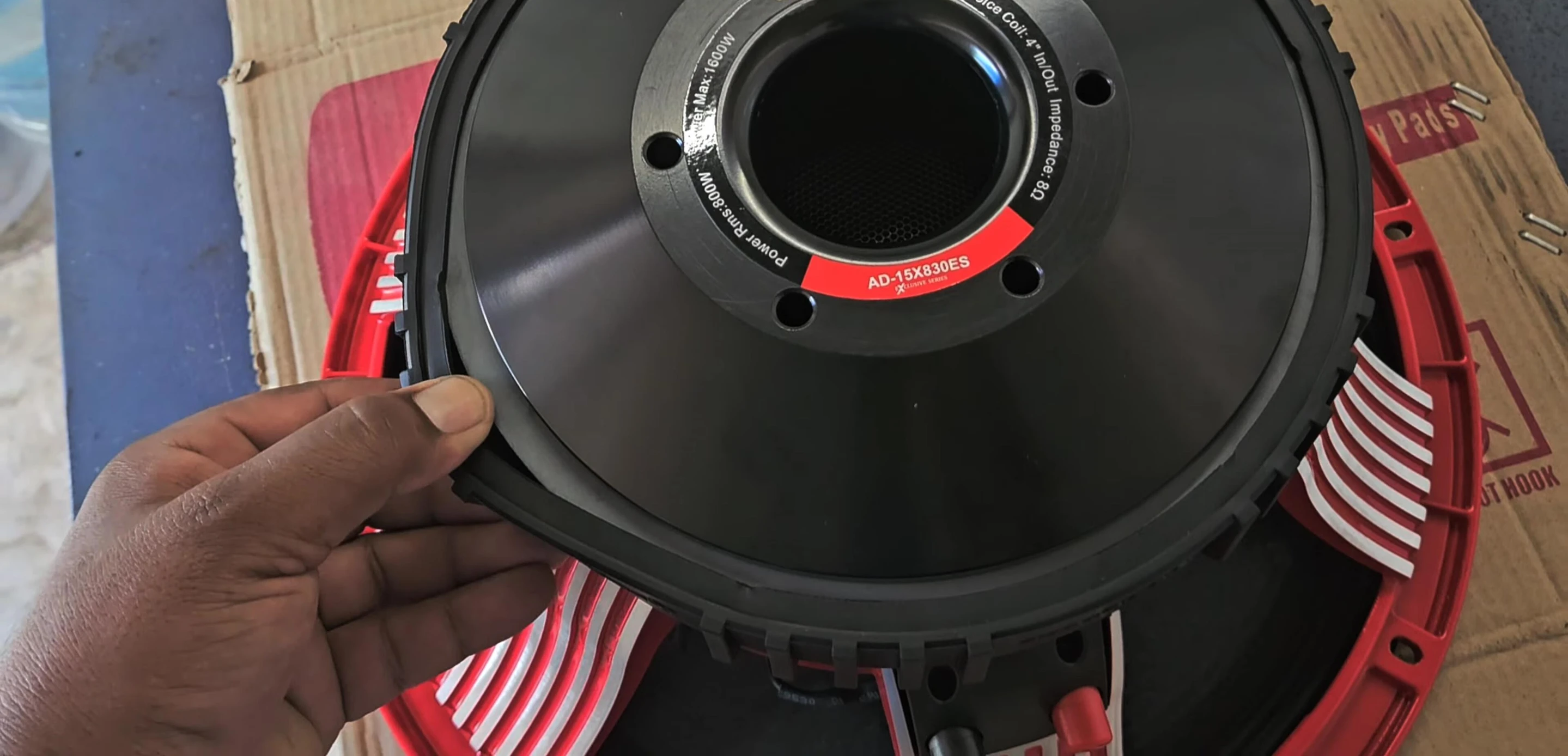 Detail shot of the speaker's magnet and rubber ring.