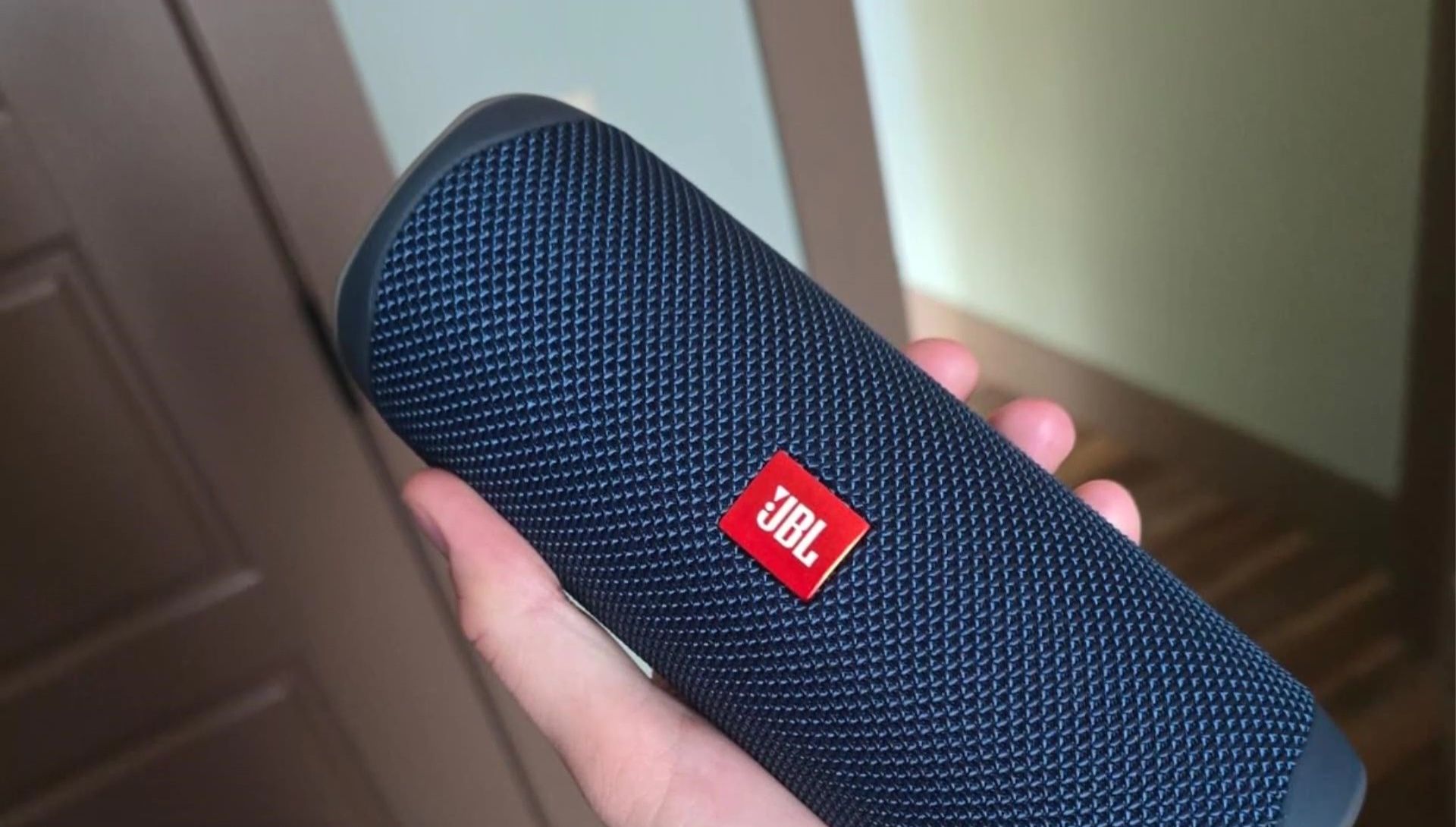 Close-up of the portable Bluetooth speaker.