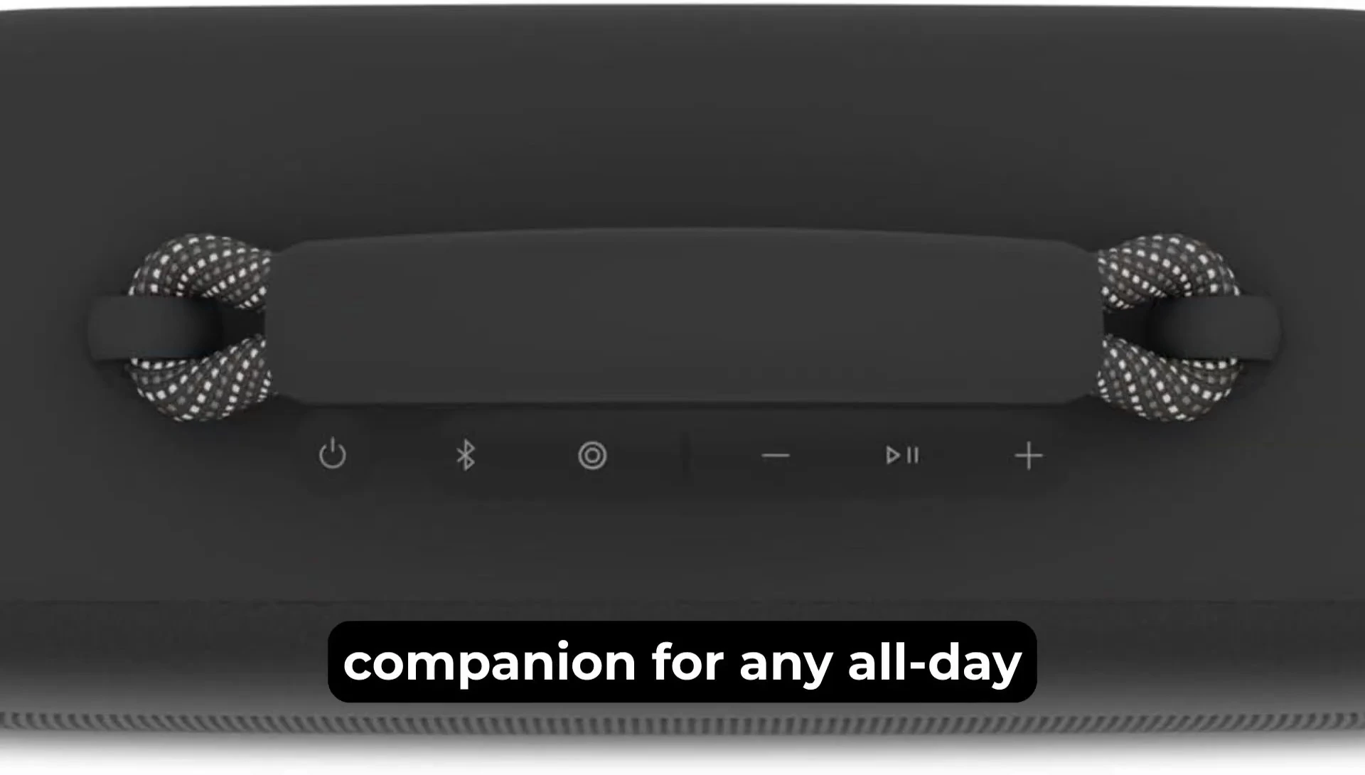 A close-up shot highlighting the speaker's rugged exterior.