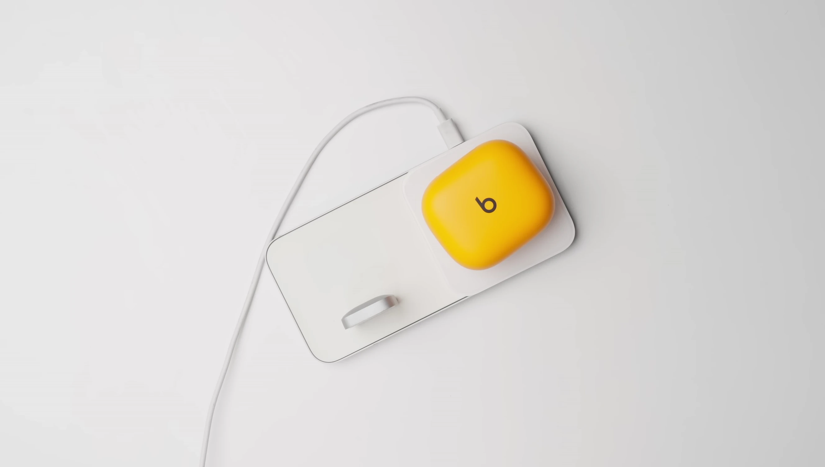 The charging case showing wireless charging capability.