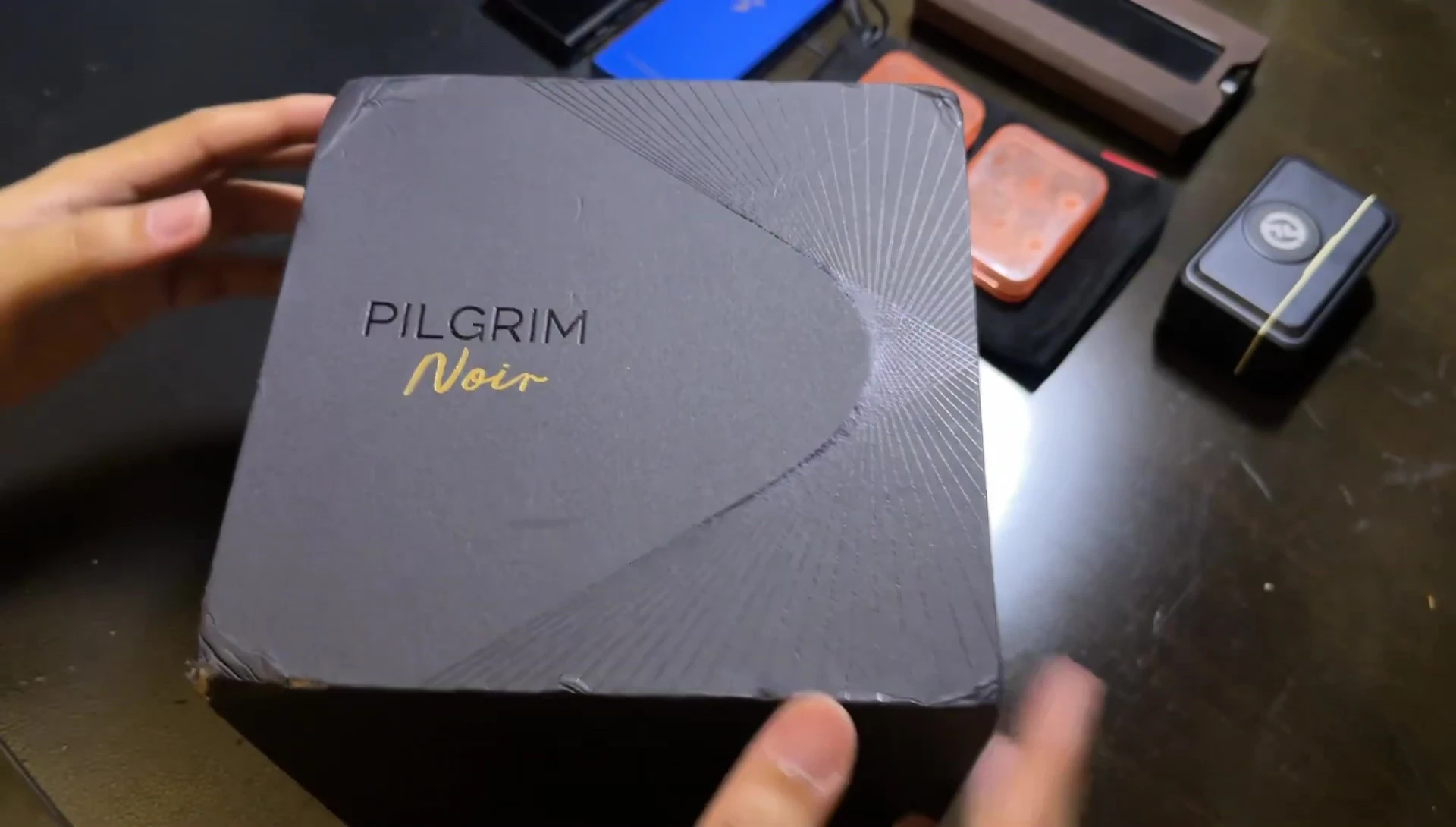 Close-up of the slightly damaged box, showing its contents