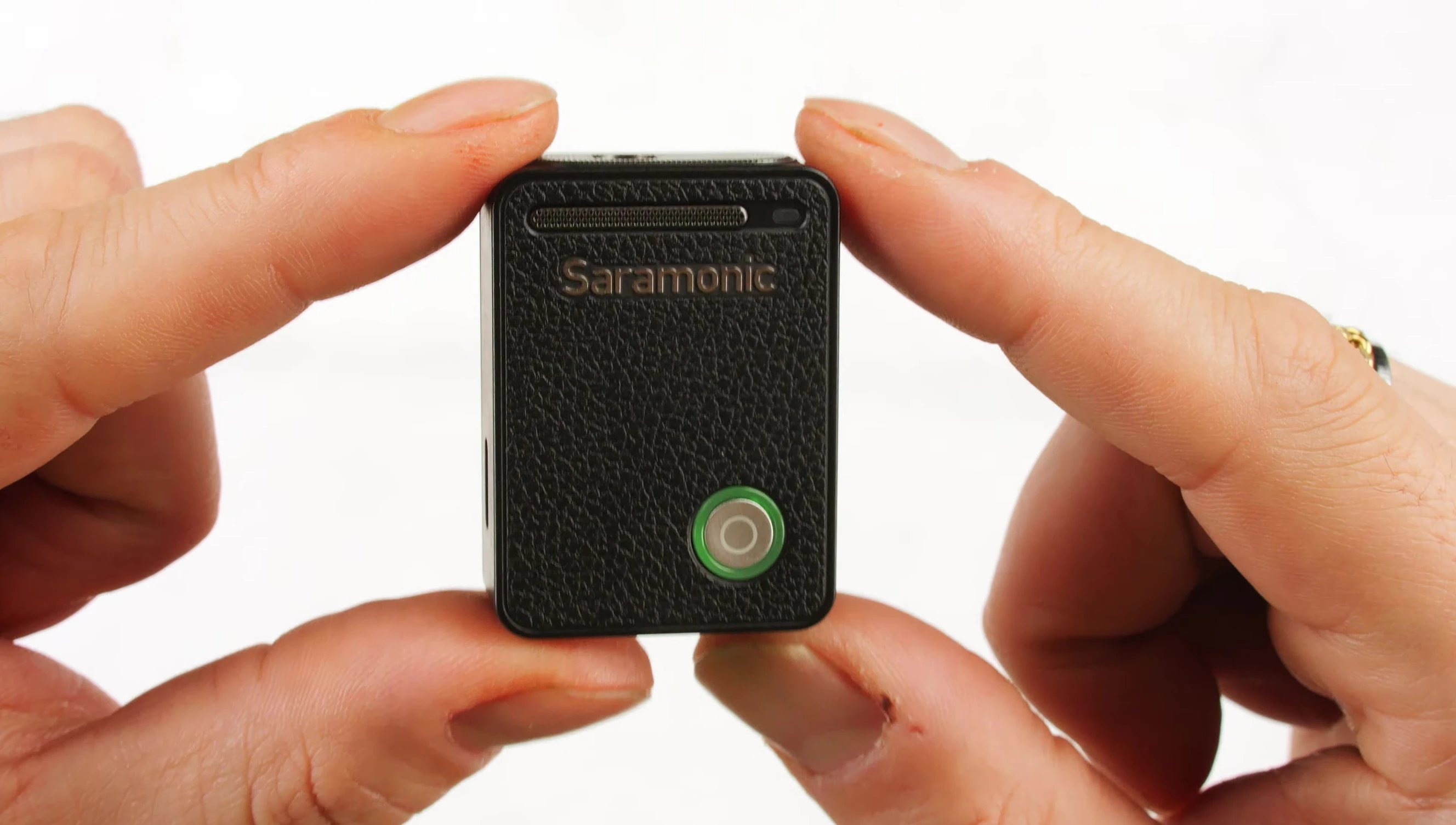 Saramonic Ultra transmitter highlighting water resistance