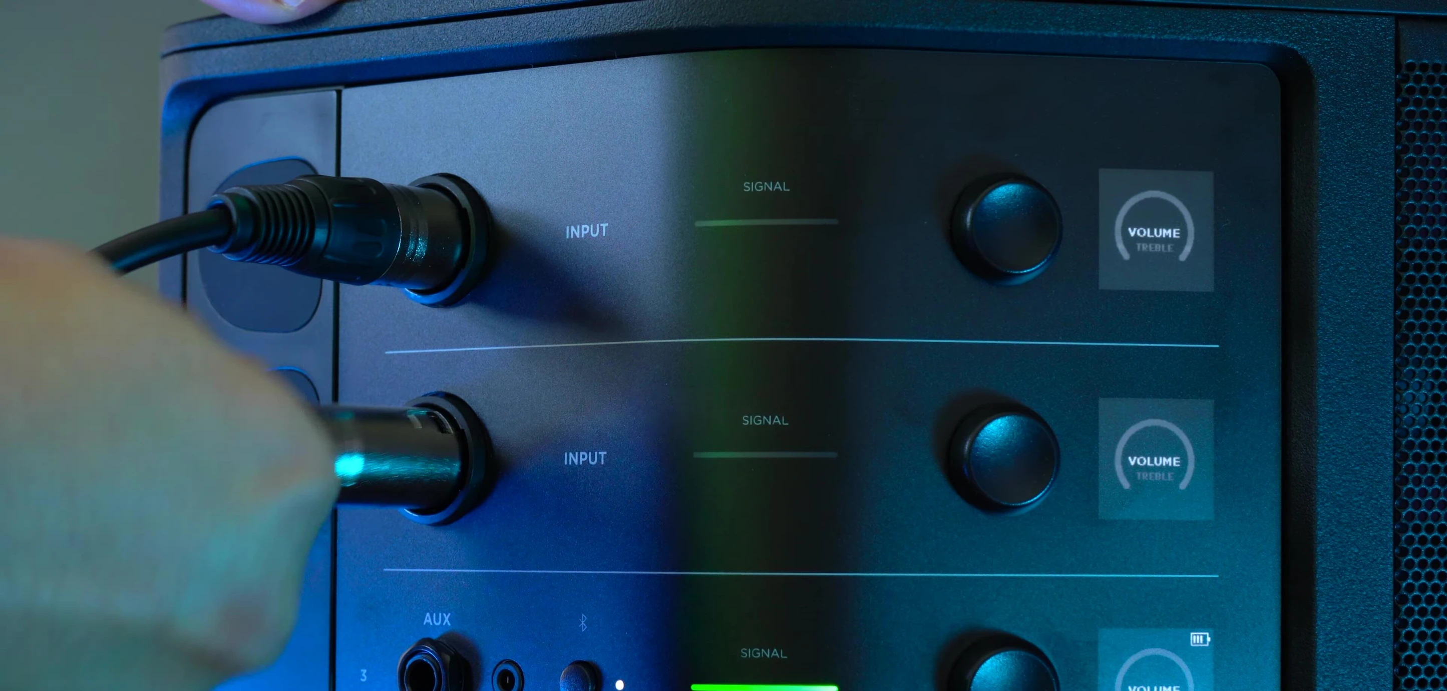 Close-up showing the XLR and combo jacks on the speaker.