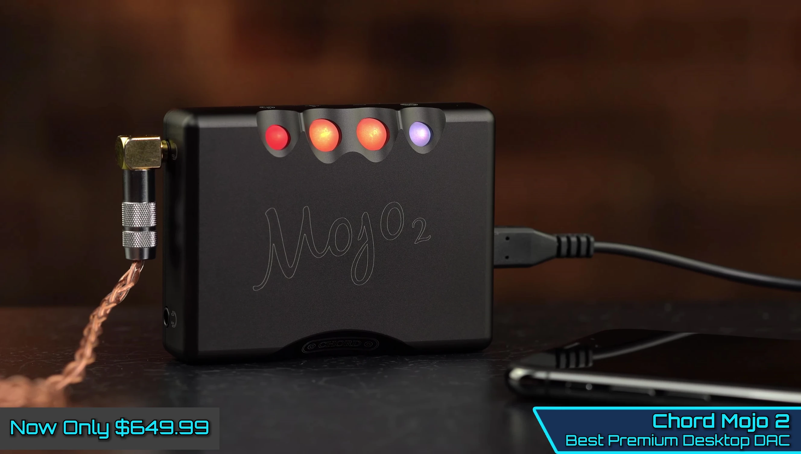 The Chord Mojo 2 connected to a source and headphones