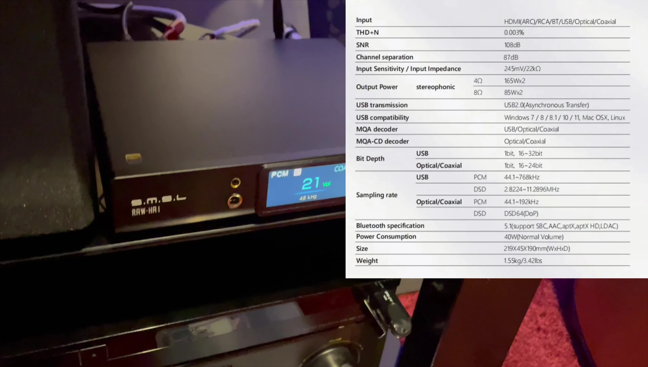 Screenshot of the unit's on-screen menu, highlighting various settings