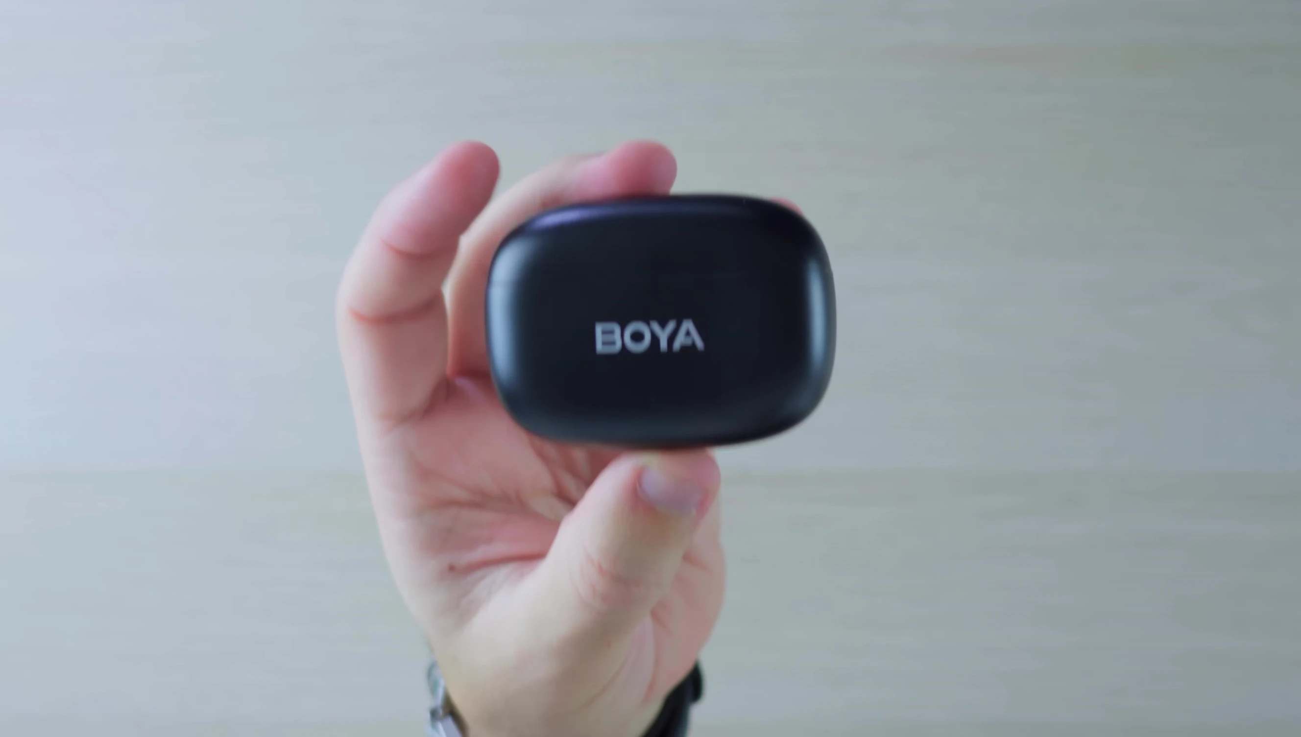 The reviewer summarizing the pros and cons of the Boya Mini.
