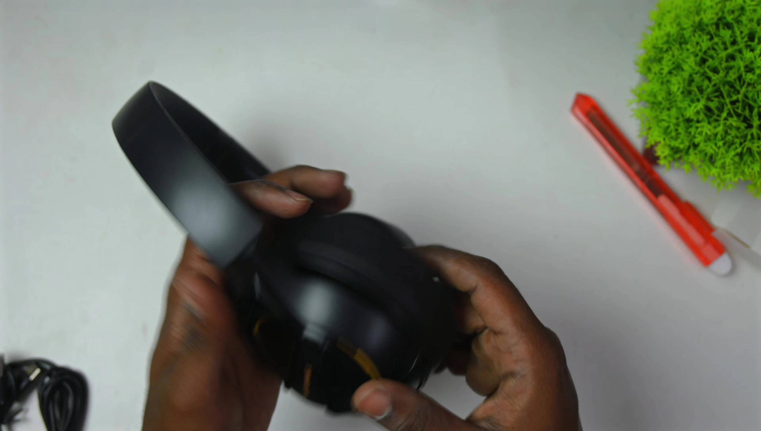 Headphones showcasing the design and LED lights