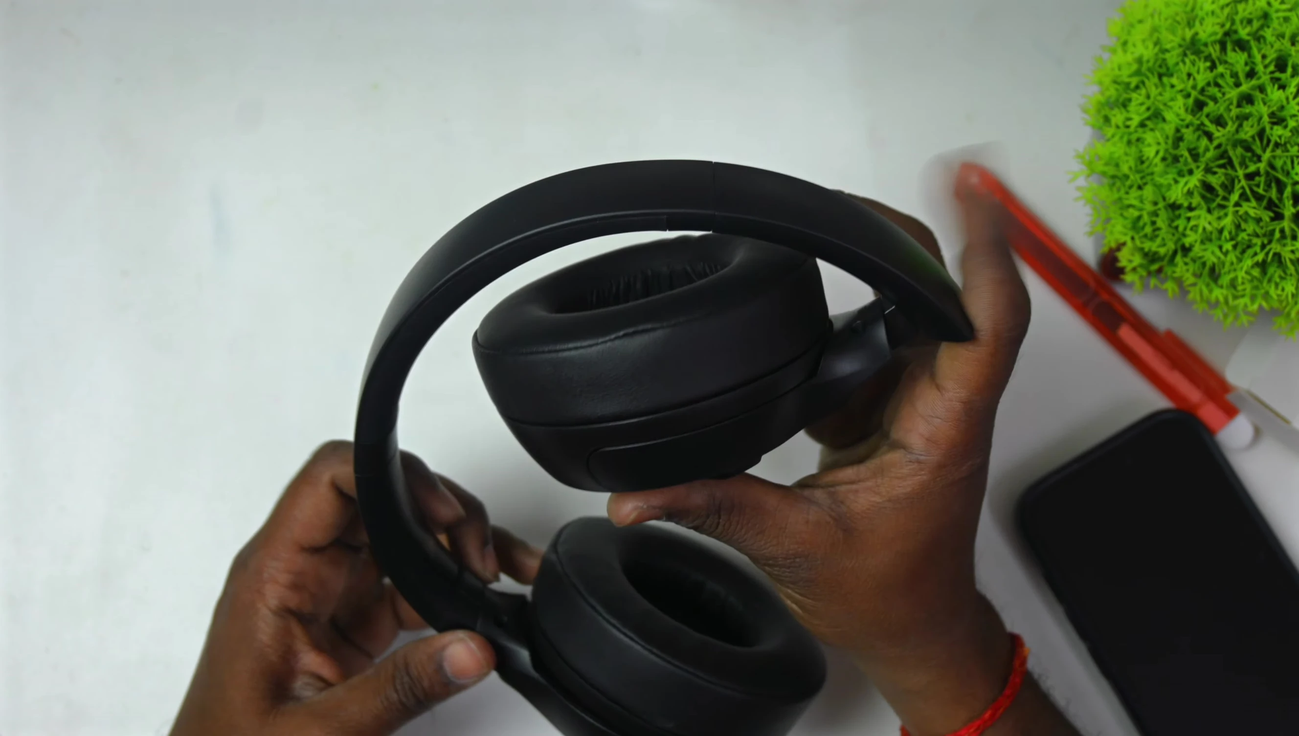 Headphones folded for easy storage