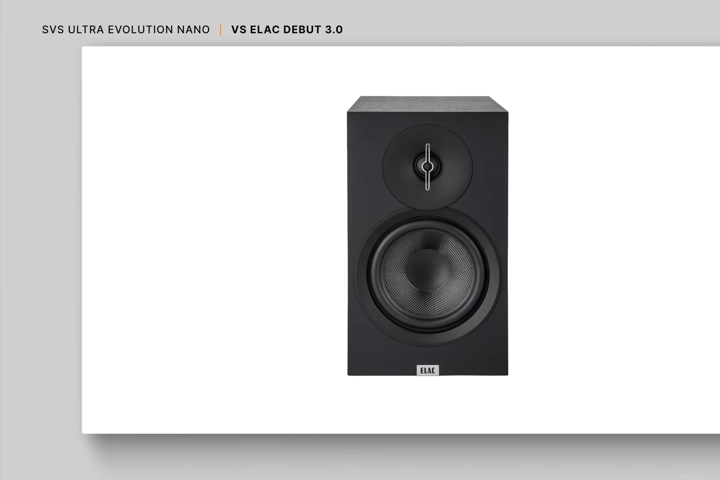 Image comparing the SVS Nano and ELAC Debut 3.0 speakers side-by-side.