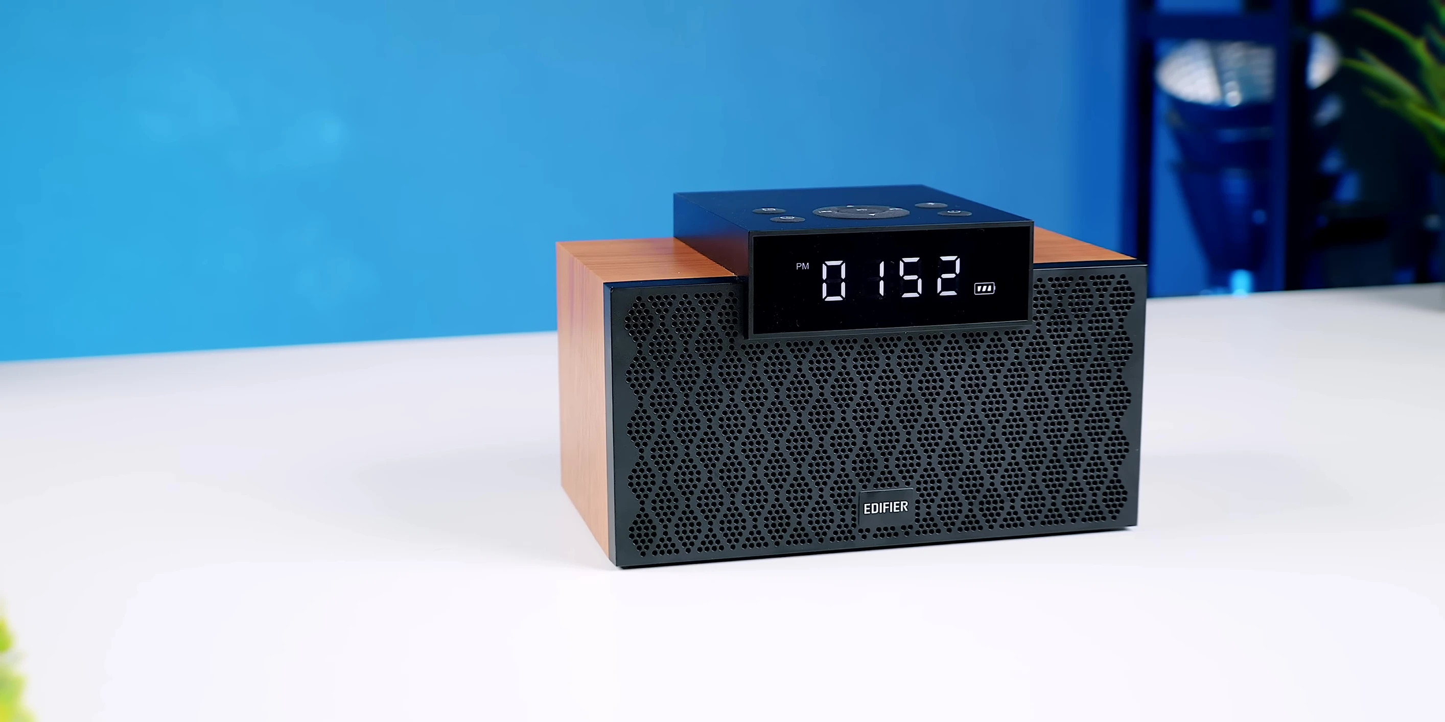 The speaker setup with an iPhone and Apple Music