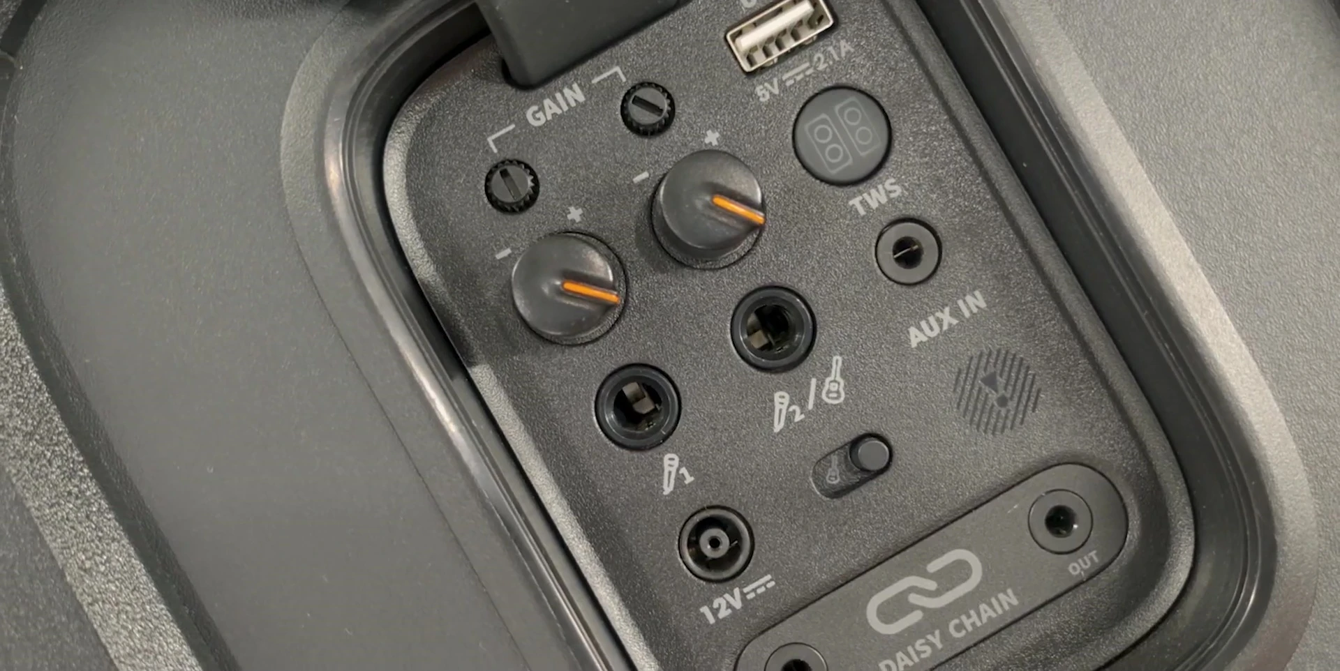 Shot of the rear panel, showing the various ports