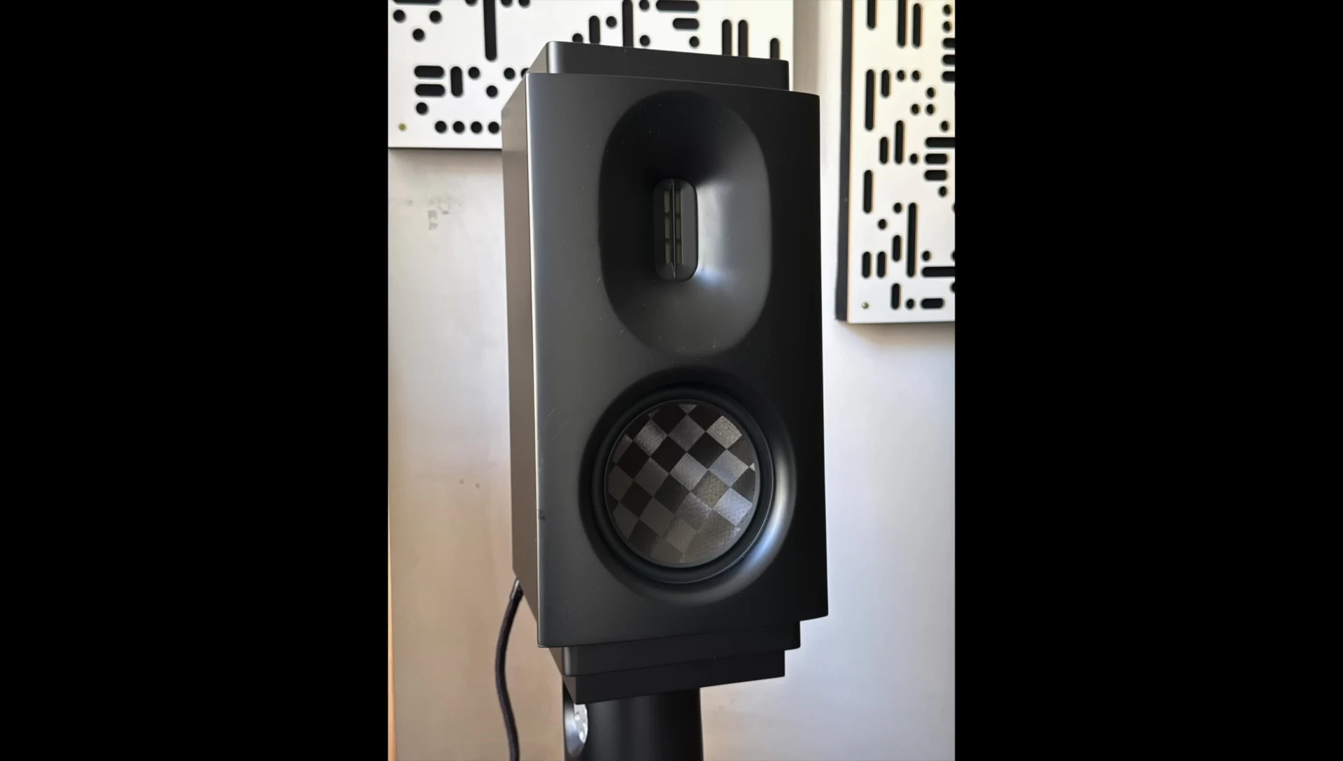 Close-up of the AXXESS L1 speaker's tweeter and waveguide.
