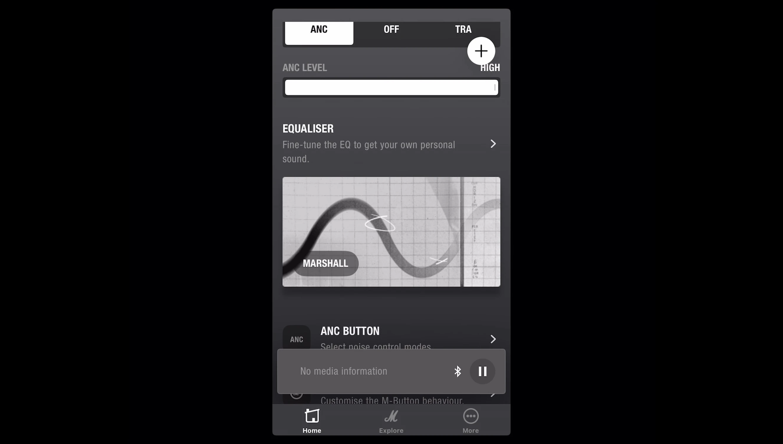 Screenshot showing the app controls