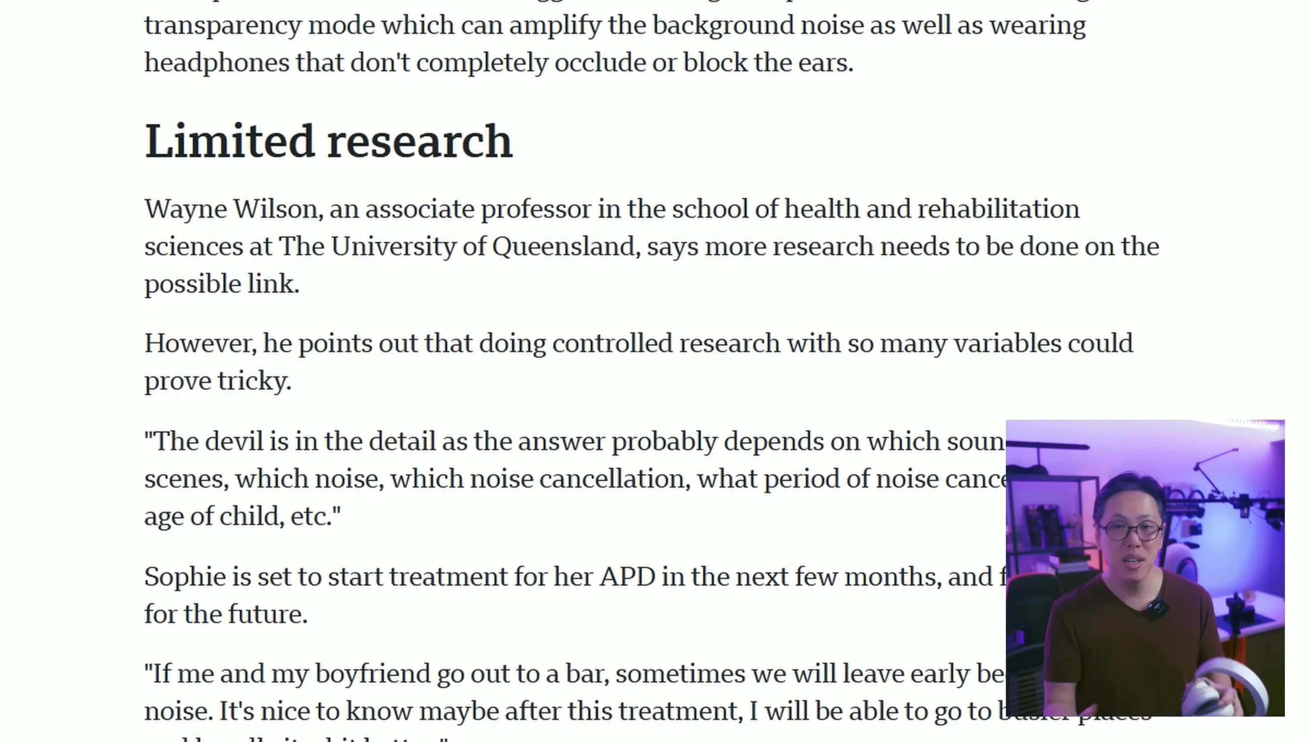 Screenshot of the speaker mentioning the need for more studies on this topic.