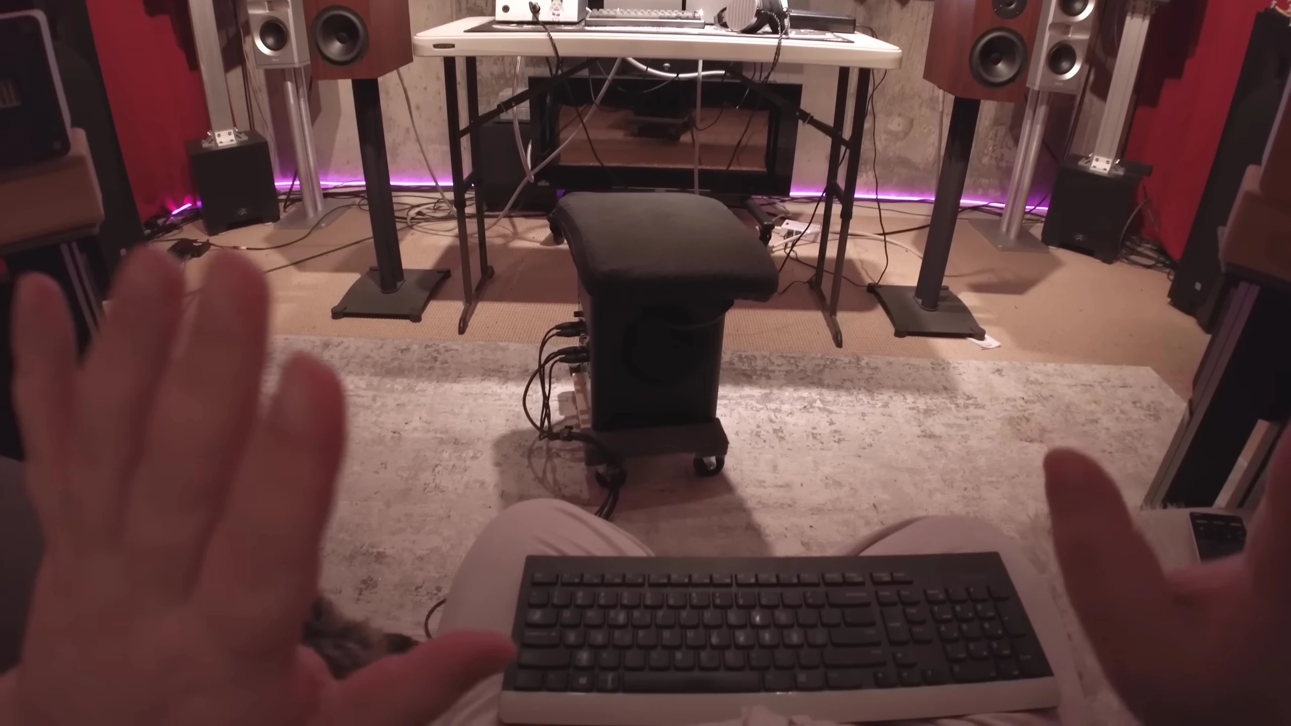 The speaker setup and audio equipment used for testing.