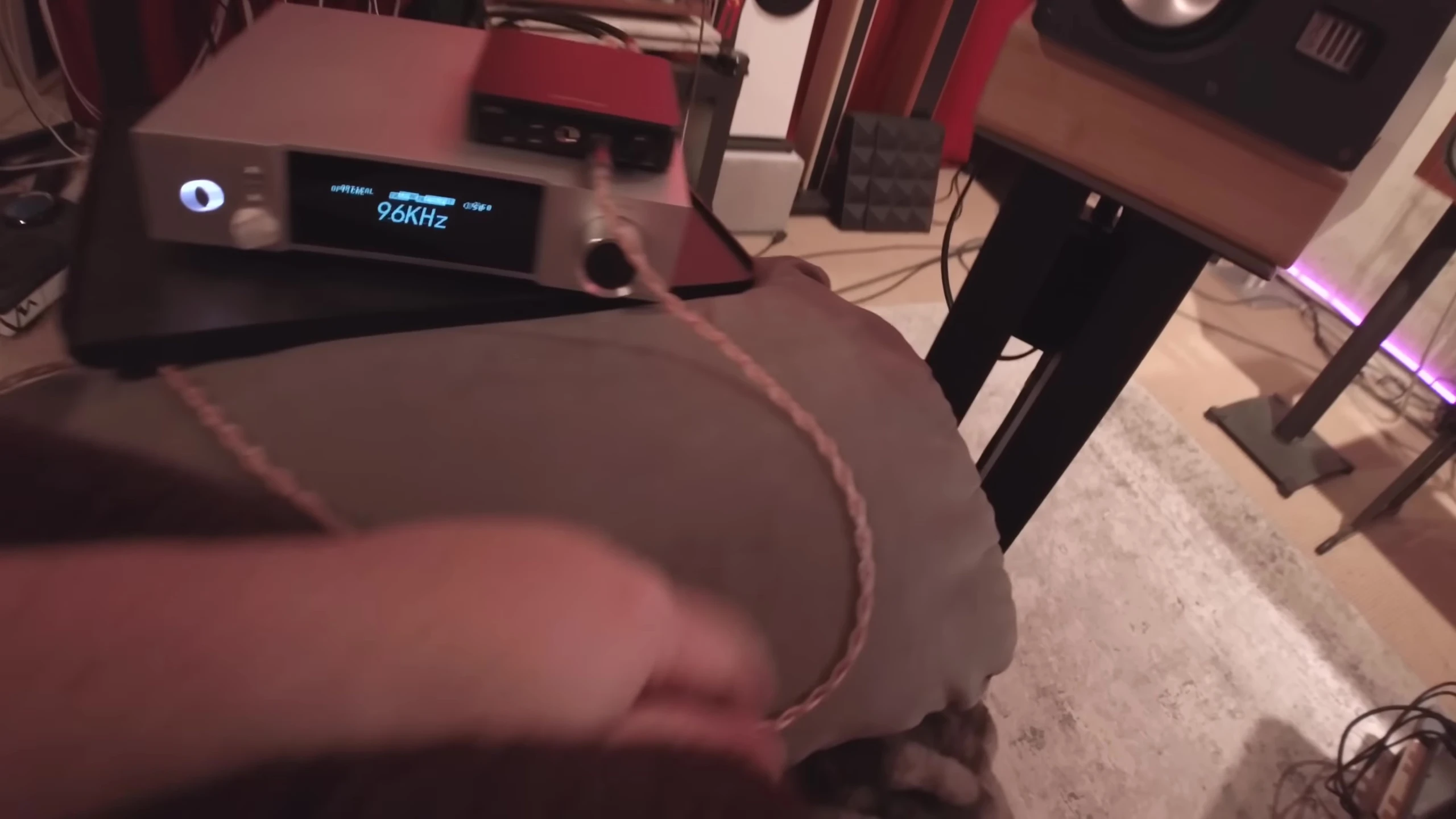 Close-up view of the volume knob and menu button.
