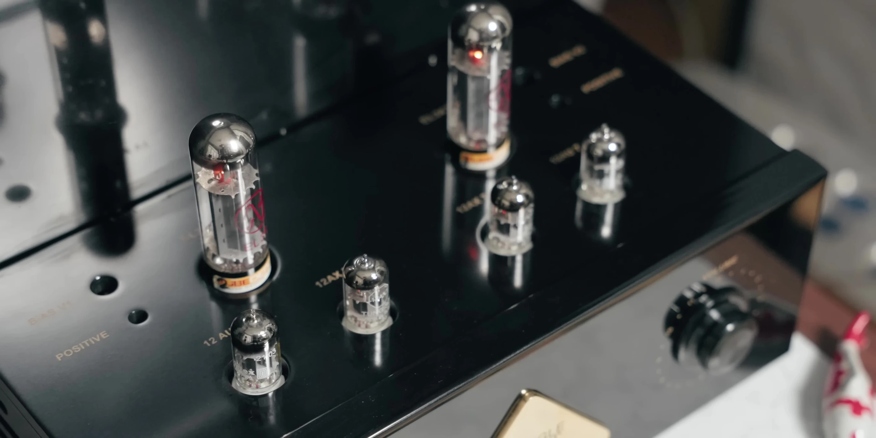 Shot of the amplifier's front panel showing its controls and labeling.