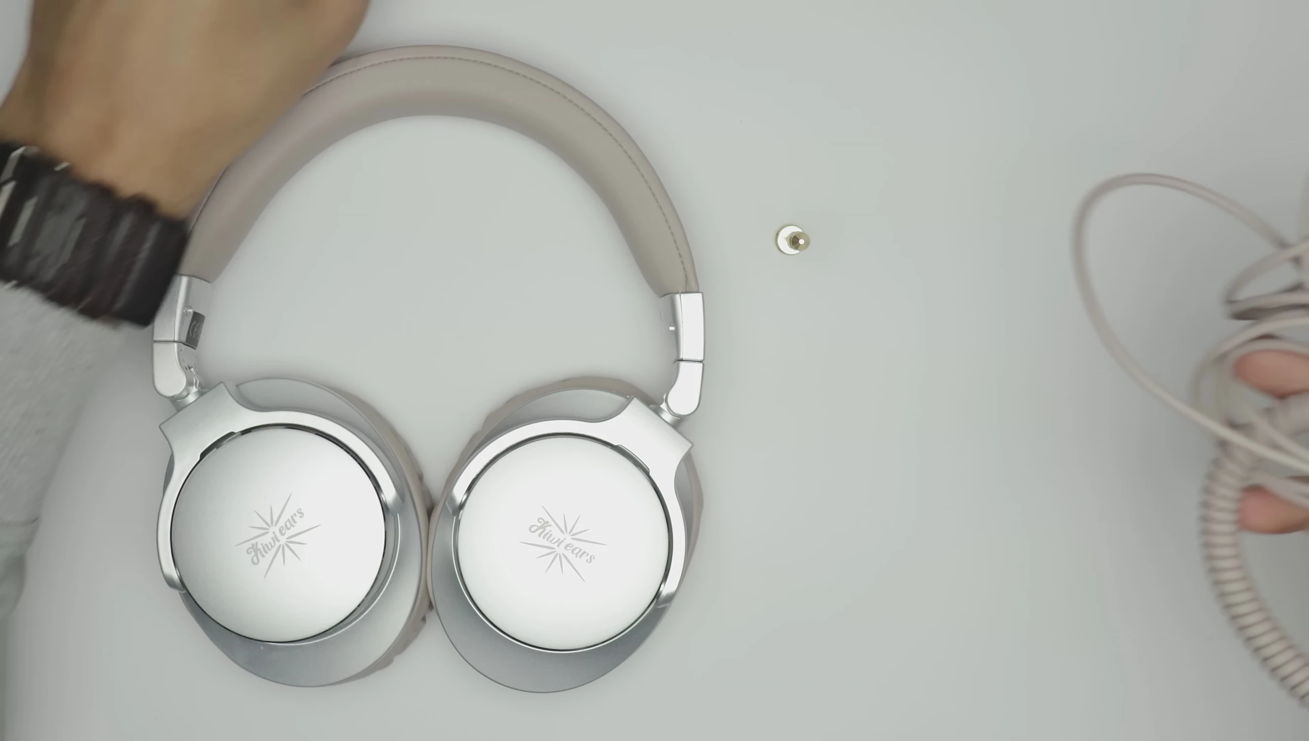 Close-up shot showing the plastic construction of the headphones.