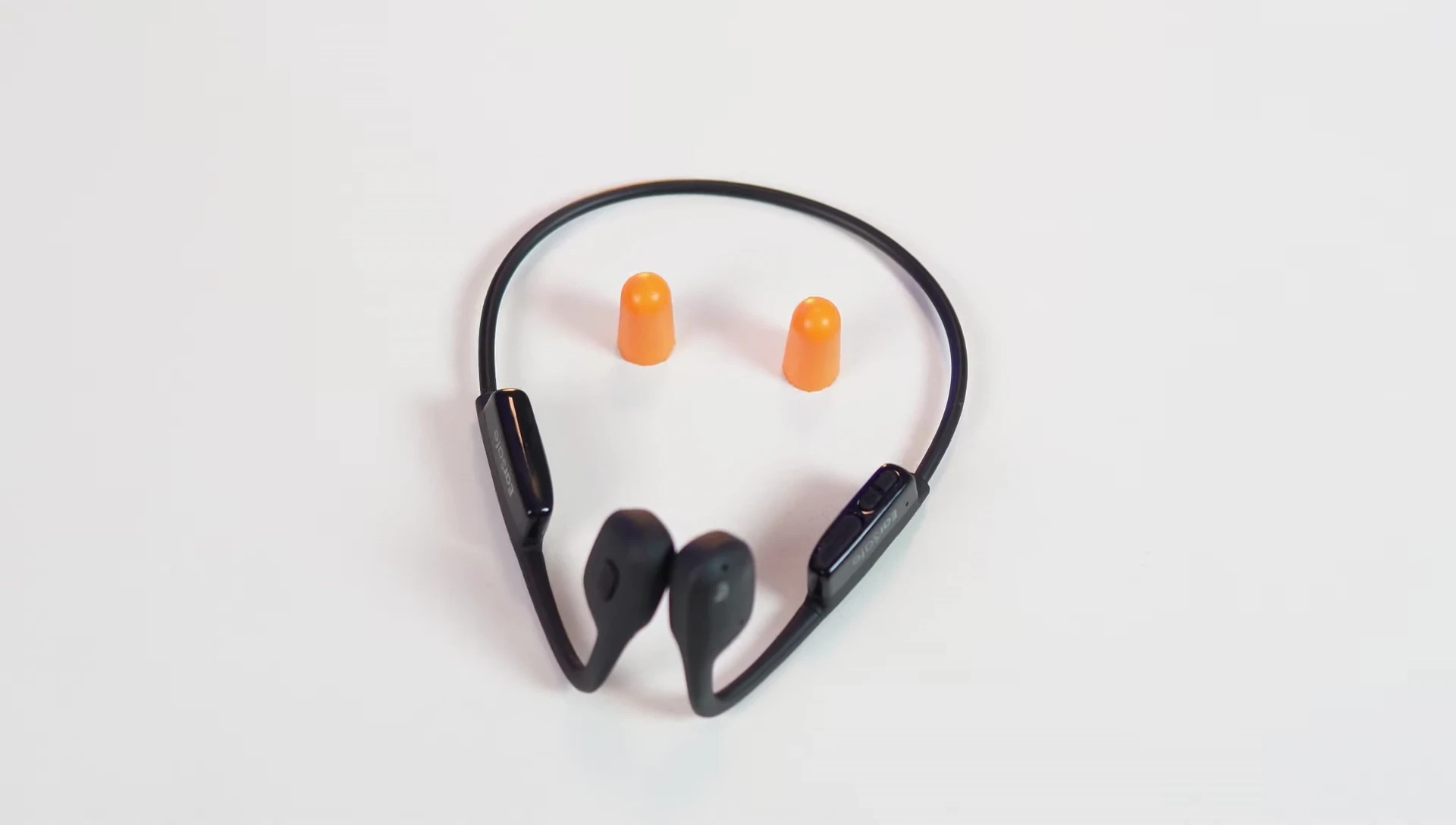 Close up of the foam ear tips in the ear.