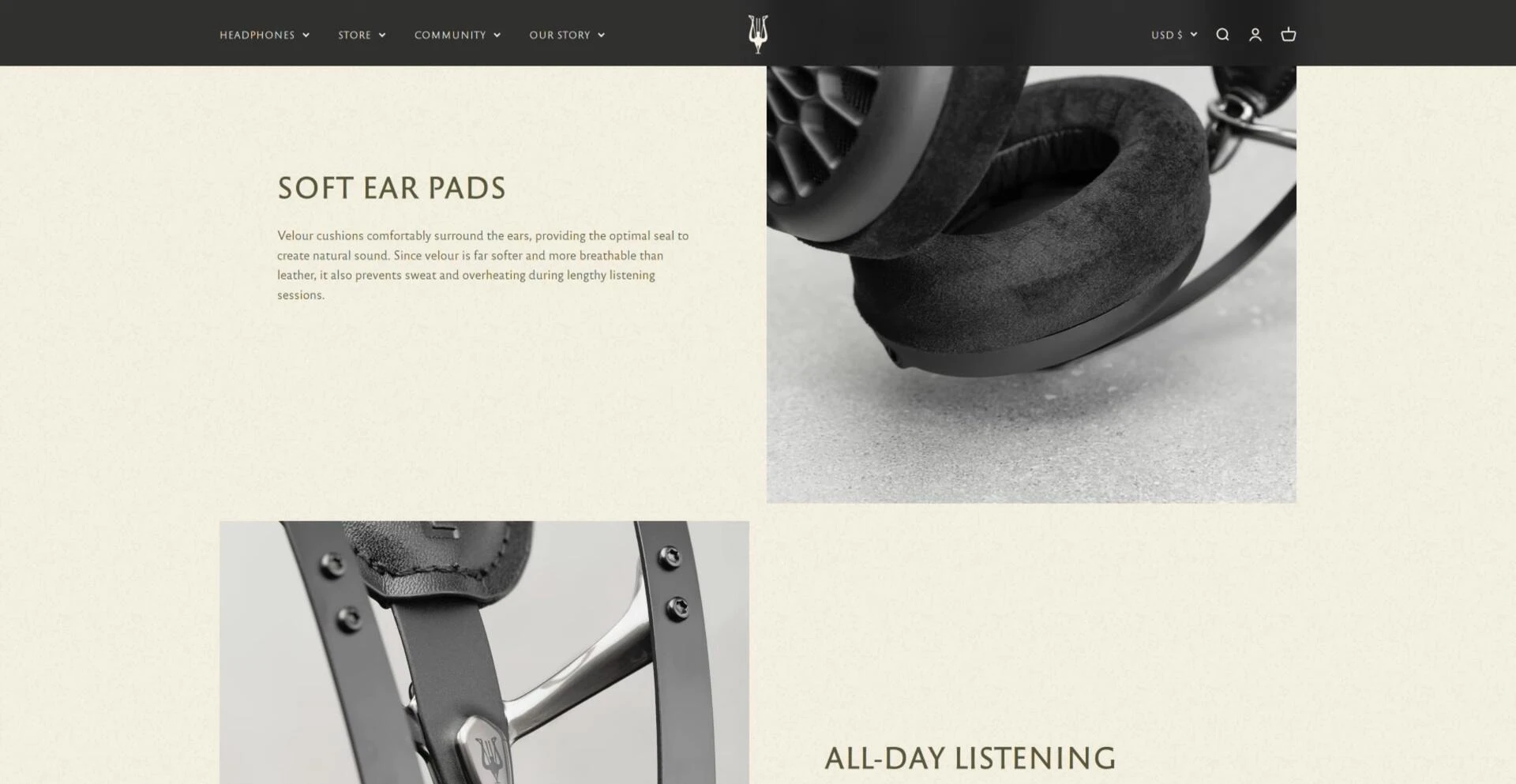 Close-up of the headband and earcups, highlighting the materials and construction