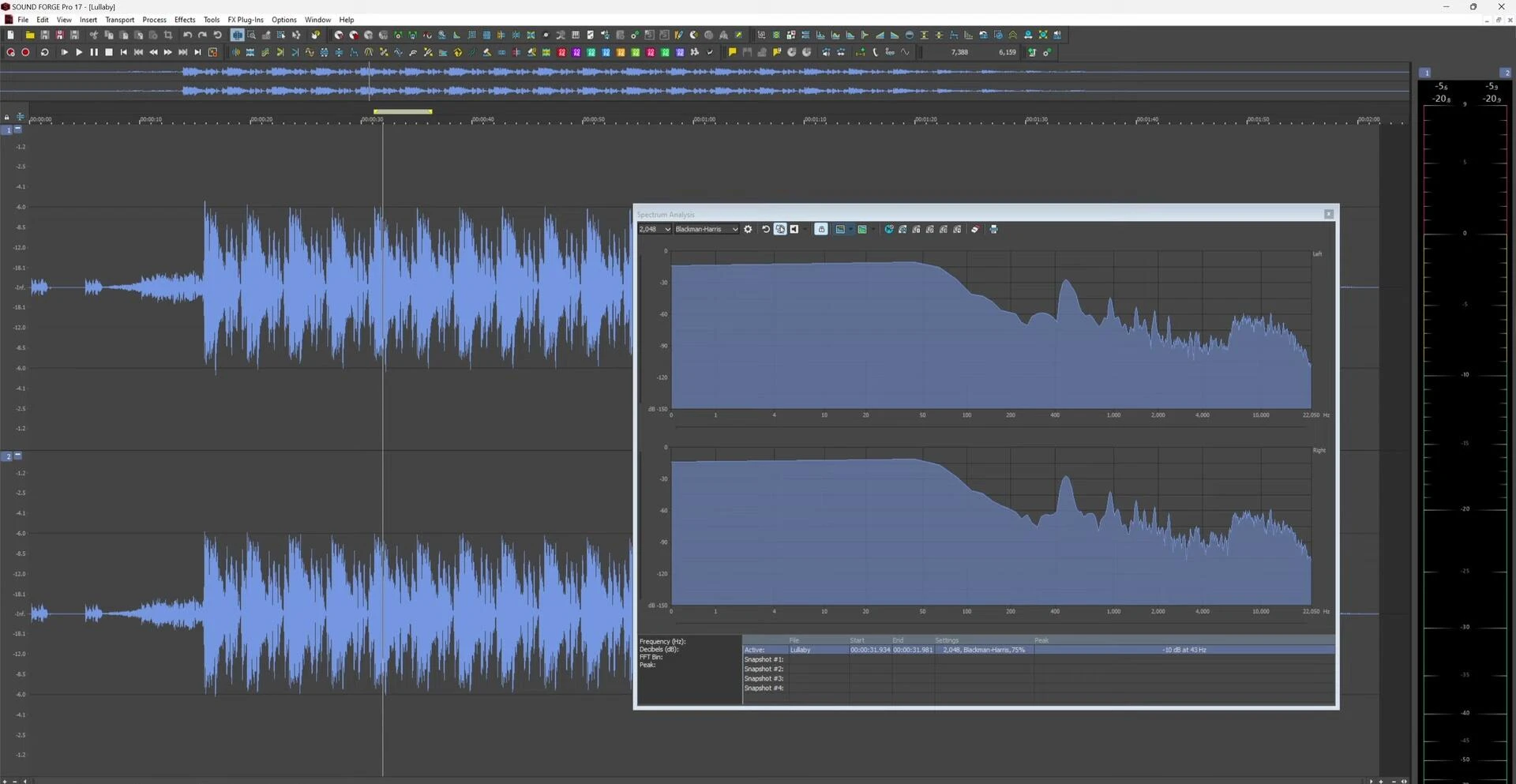 Frequency spectrum analyzer showing bass response