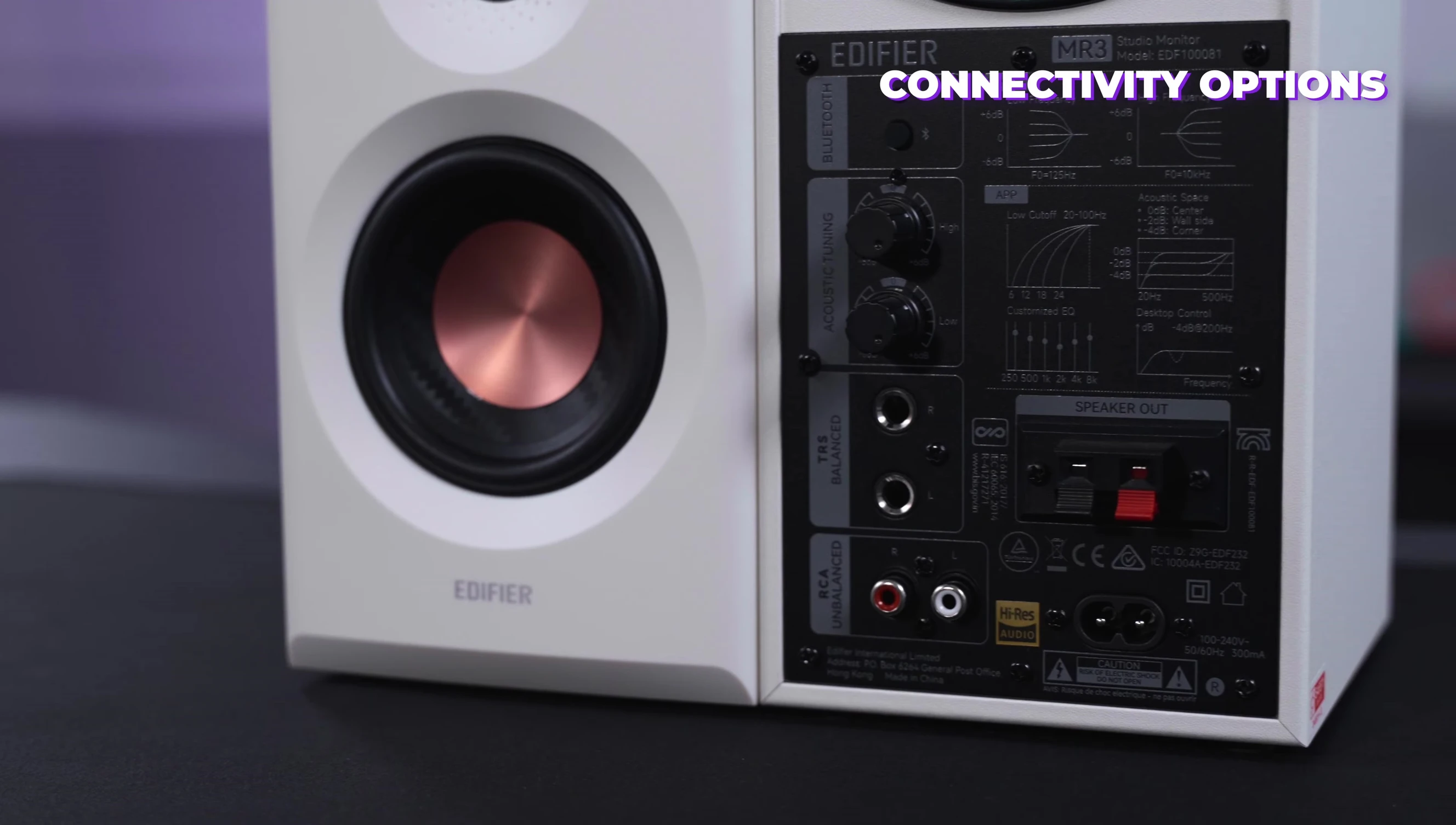 Highlighting the various connectivity options: TRS, RCA, aux, and Bluetooth.