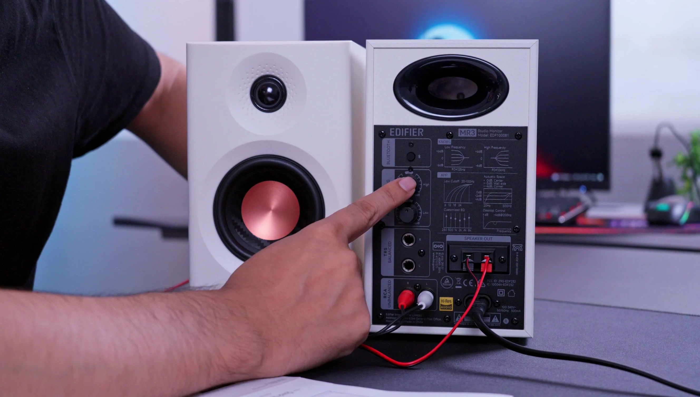 Image showing the acoustic tuning knobs on the back of the speaker.