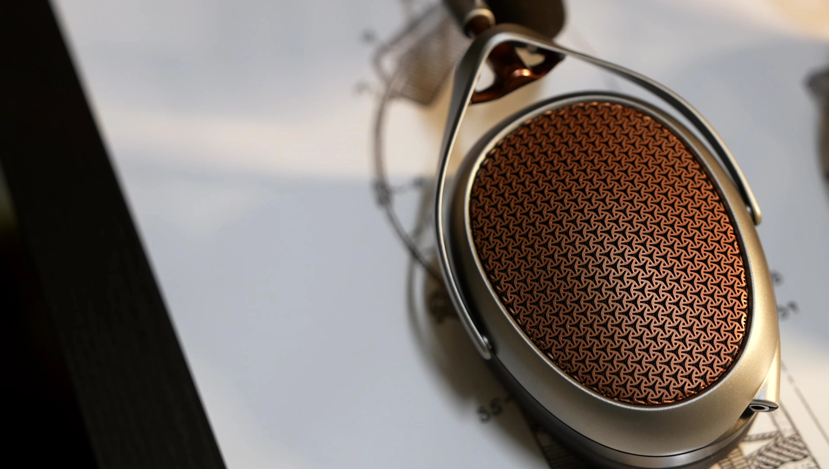 Close-up of the Meze Poet headphones, showcasing their design elements.