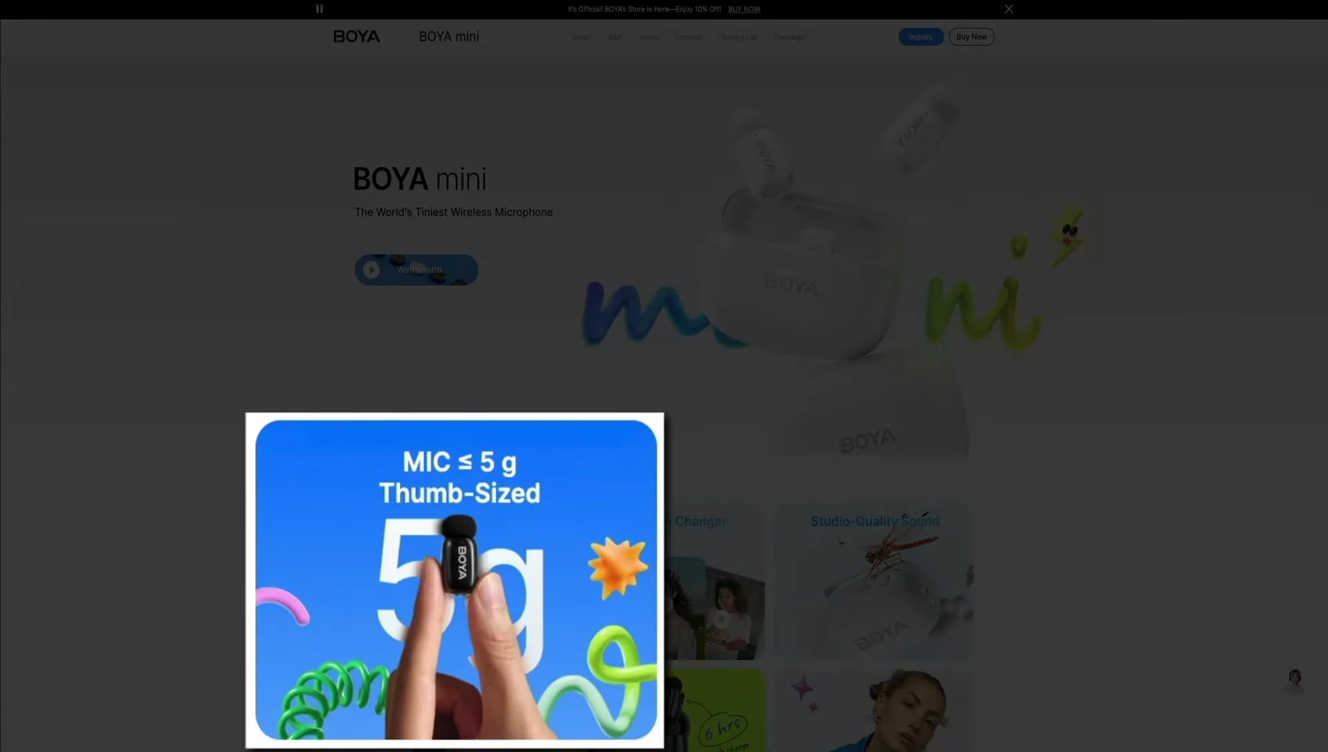 Close-up of the BOYA Mini Microphone showcasing its size